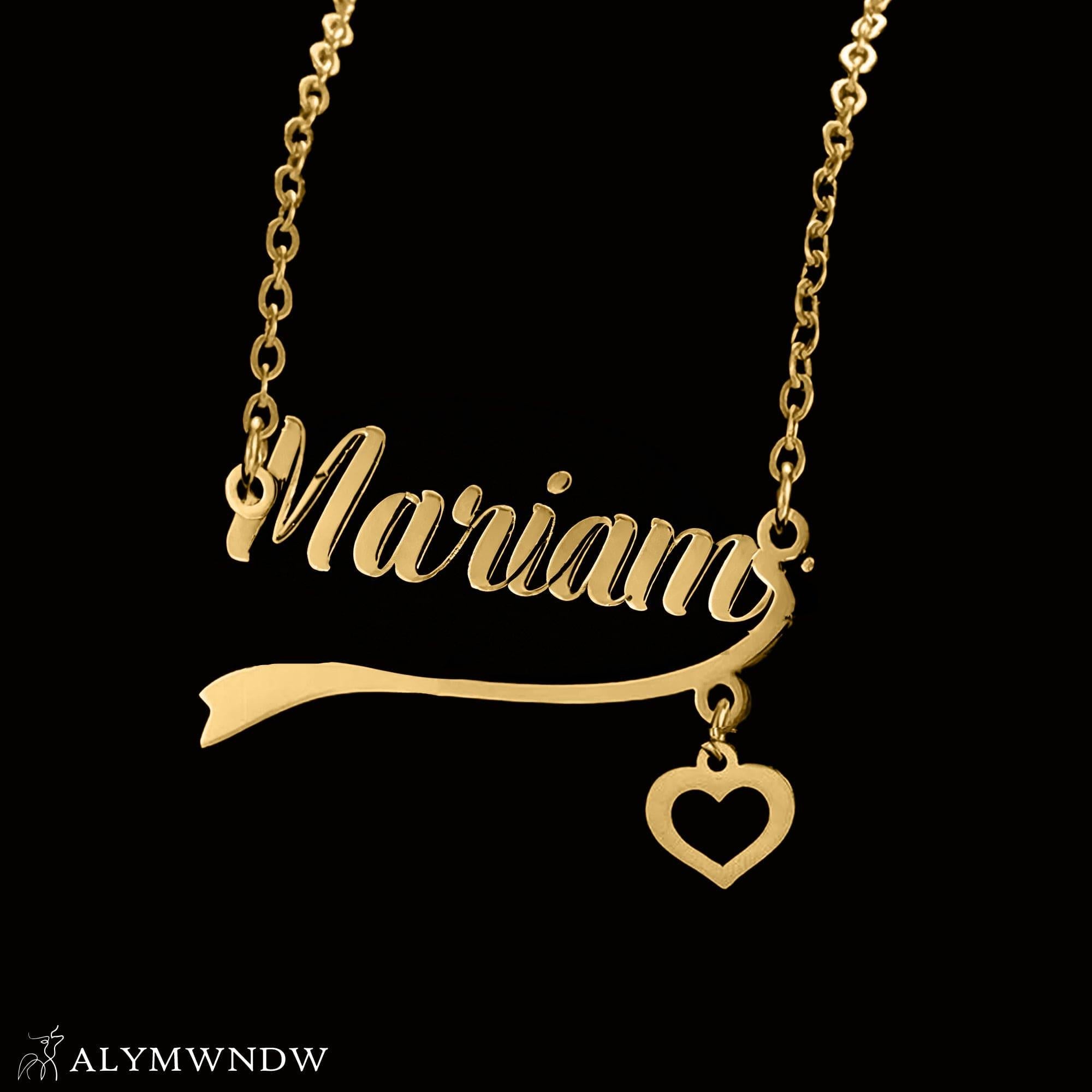 Custom Name Necklace with Heart – 18K / 21K / 22K Gold Personalized Jewelry - Alymwndw