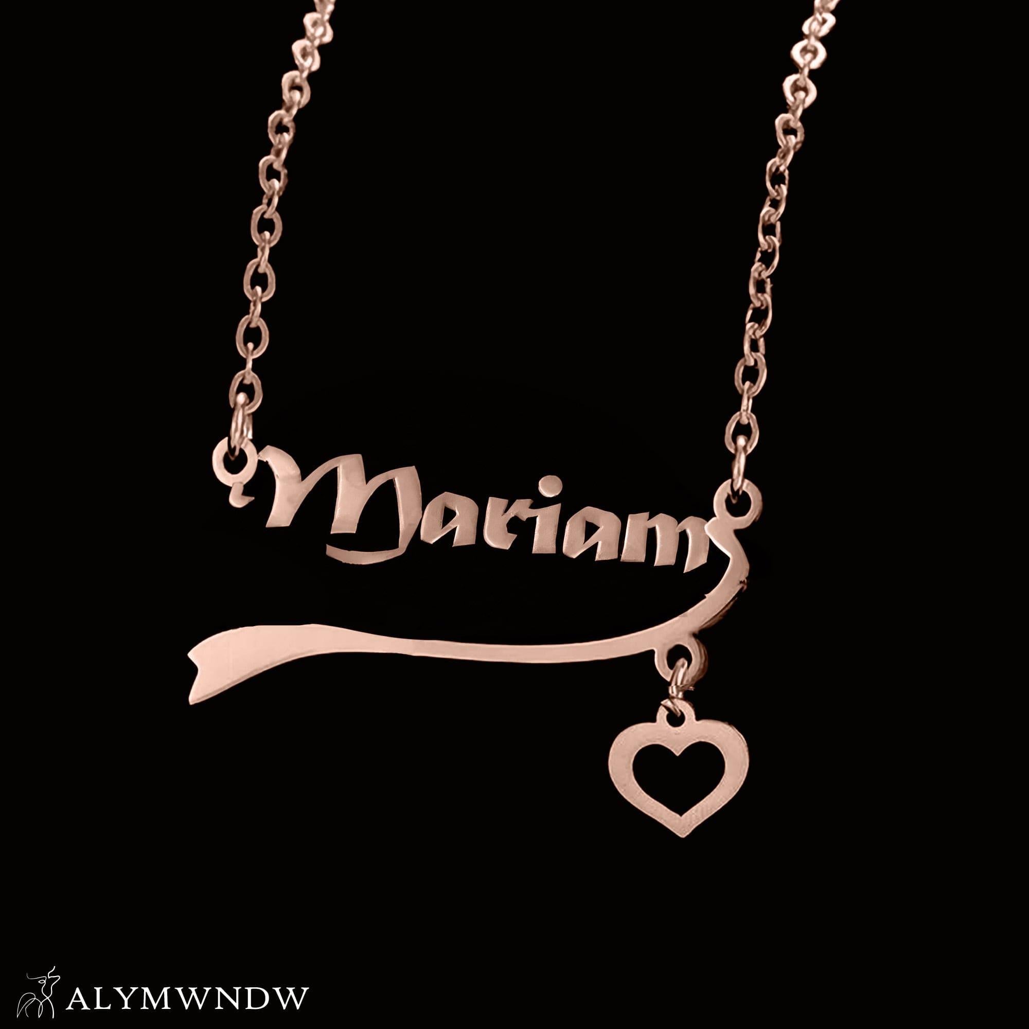 Custom Name Necklace with Heart – 18K / 21K / 22K Gold Personalized Jewelry - Alymwndw