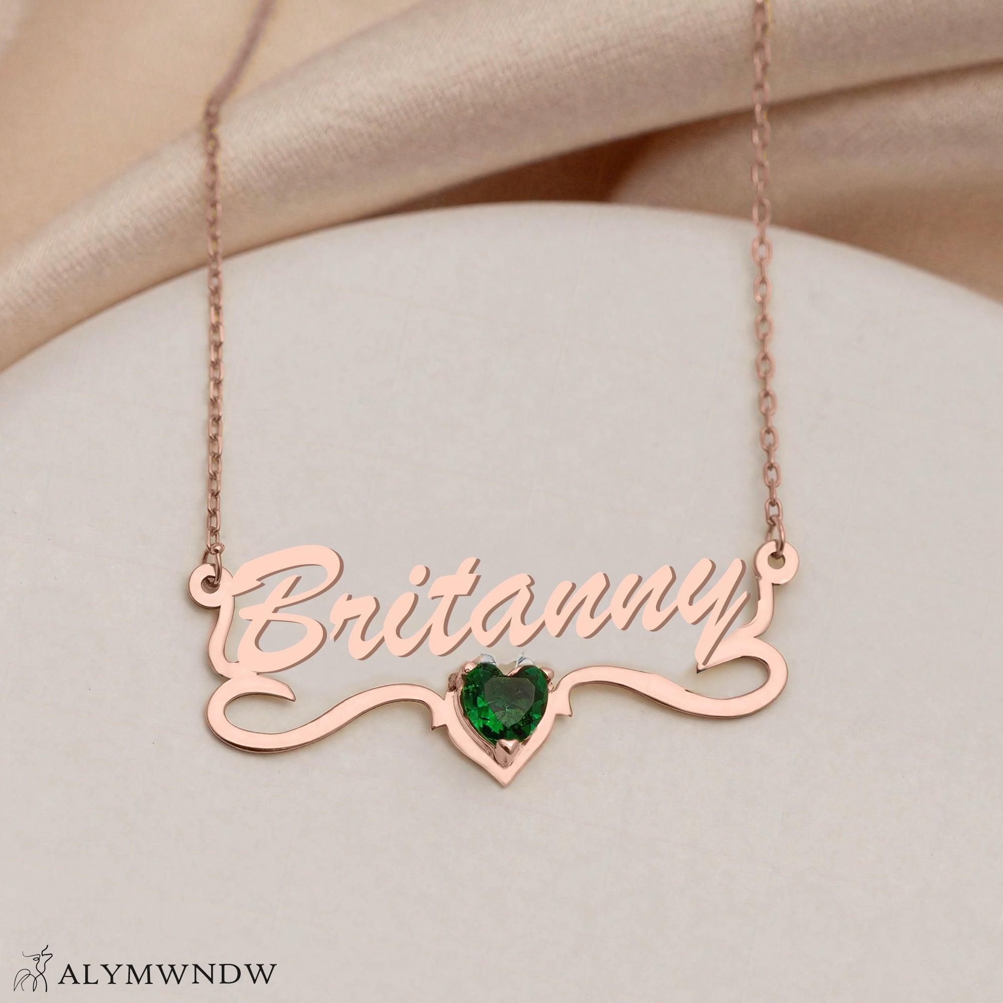 Custom Name Necklace with Heart Stone – Personalized Gold Jewelry - Alymwndw