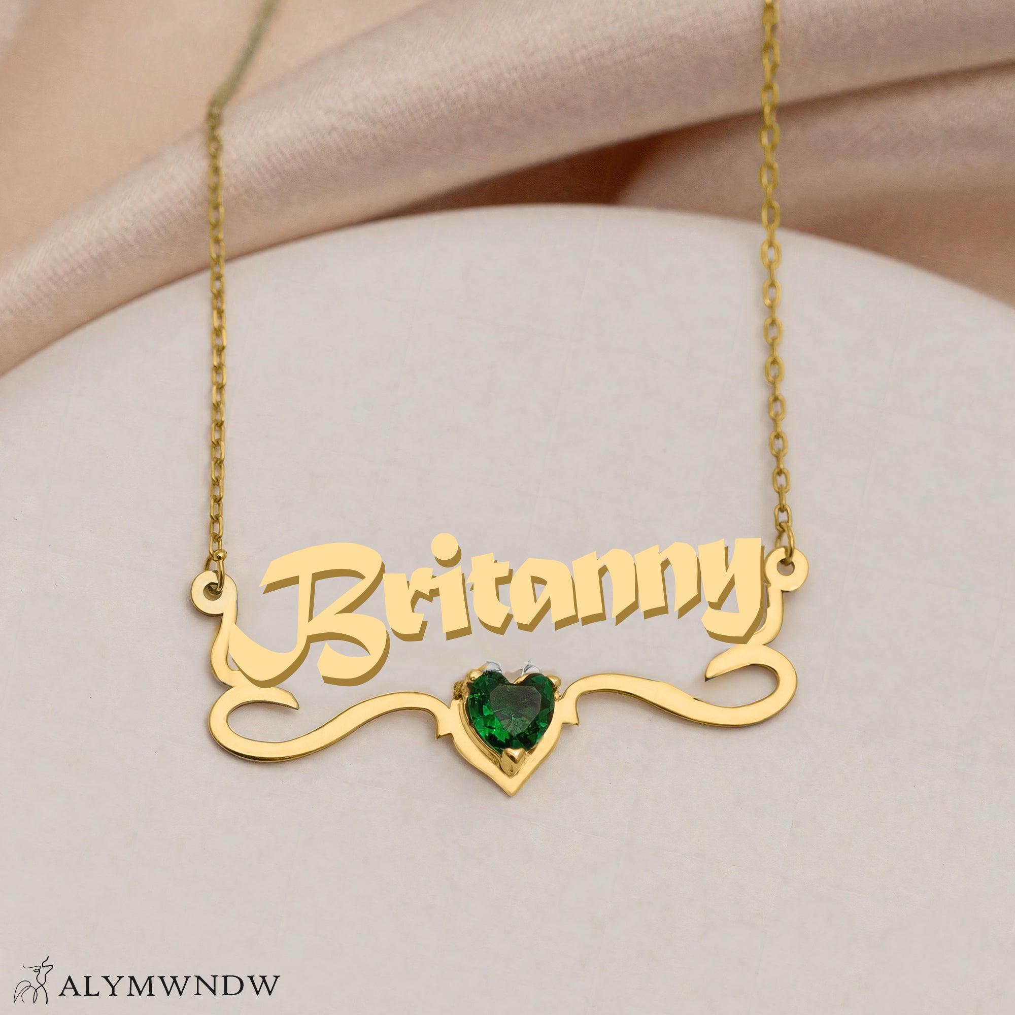 Custom Name Necklace with Heart Stone – Personalized Gold Jewelry - Alymwndw