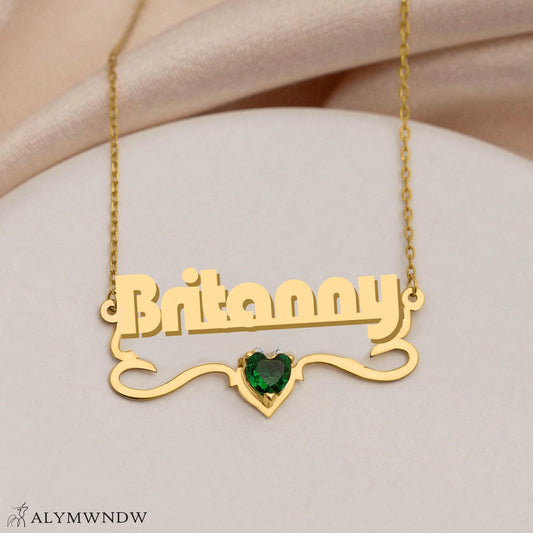 Custom Name Necklace with Heart Stone – Personalized Gold Jewelry - Alymwndw