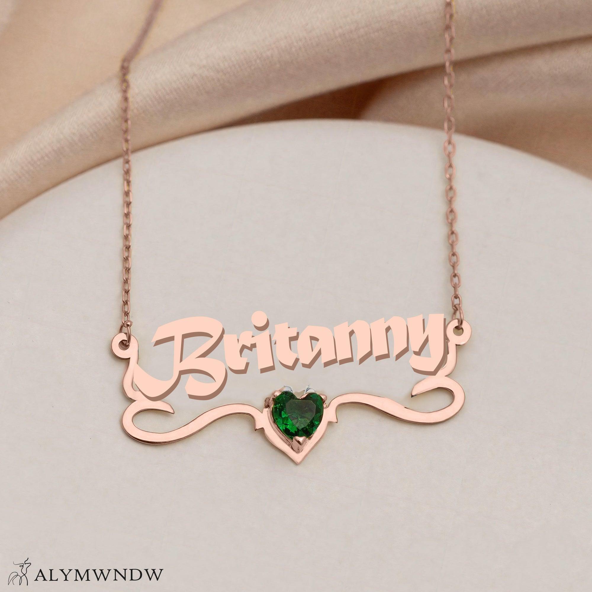 Custom Name Necklace with Heart Stone – Personalized Gold Jewelry - Alymwndw