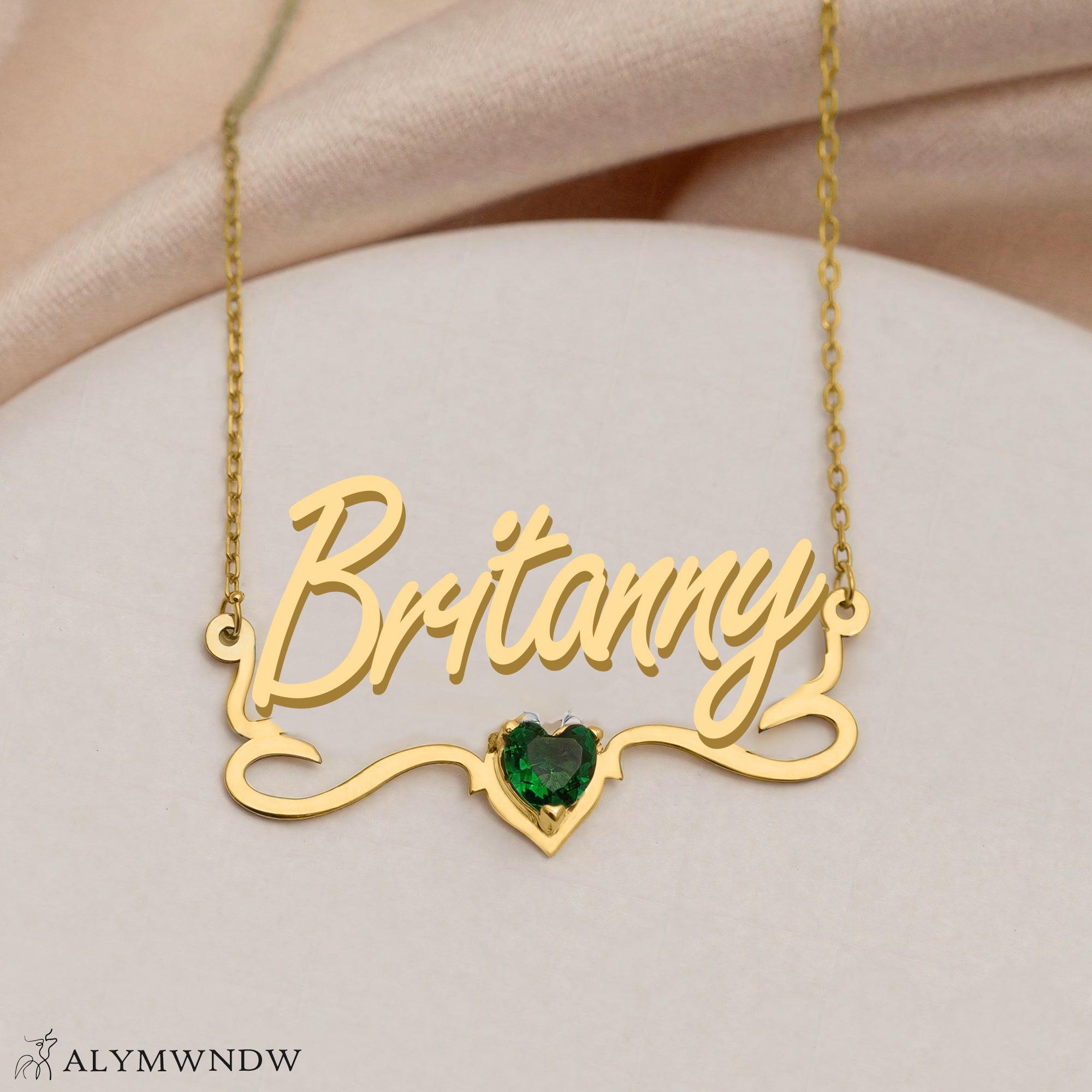 Custom Name Necklace with Heart Stone – Personalized Gold Jewelry - Alymwndw