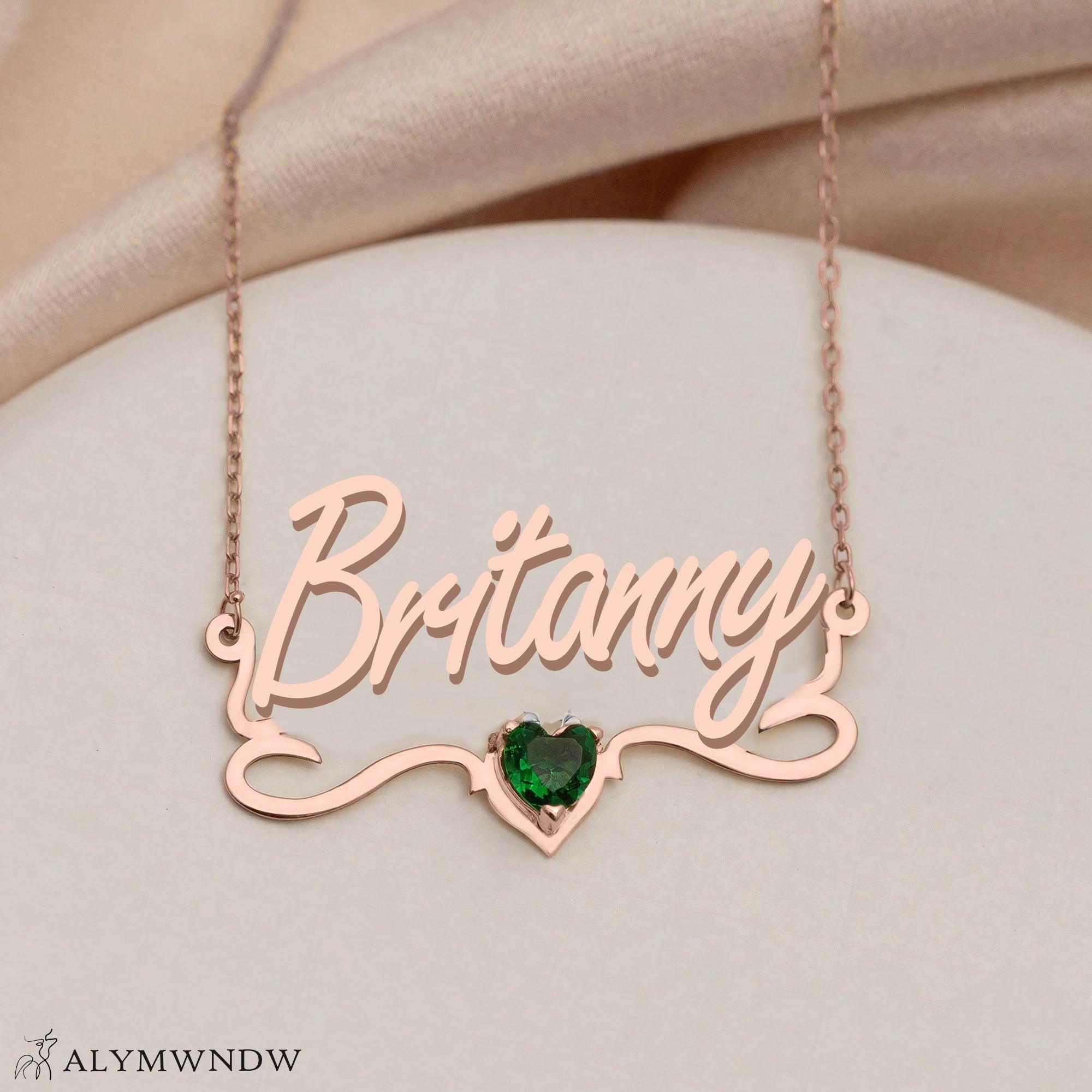 Custom Name Necklace with Heart Stone – Personalized Gold Jewelry - Alymwndw