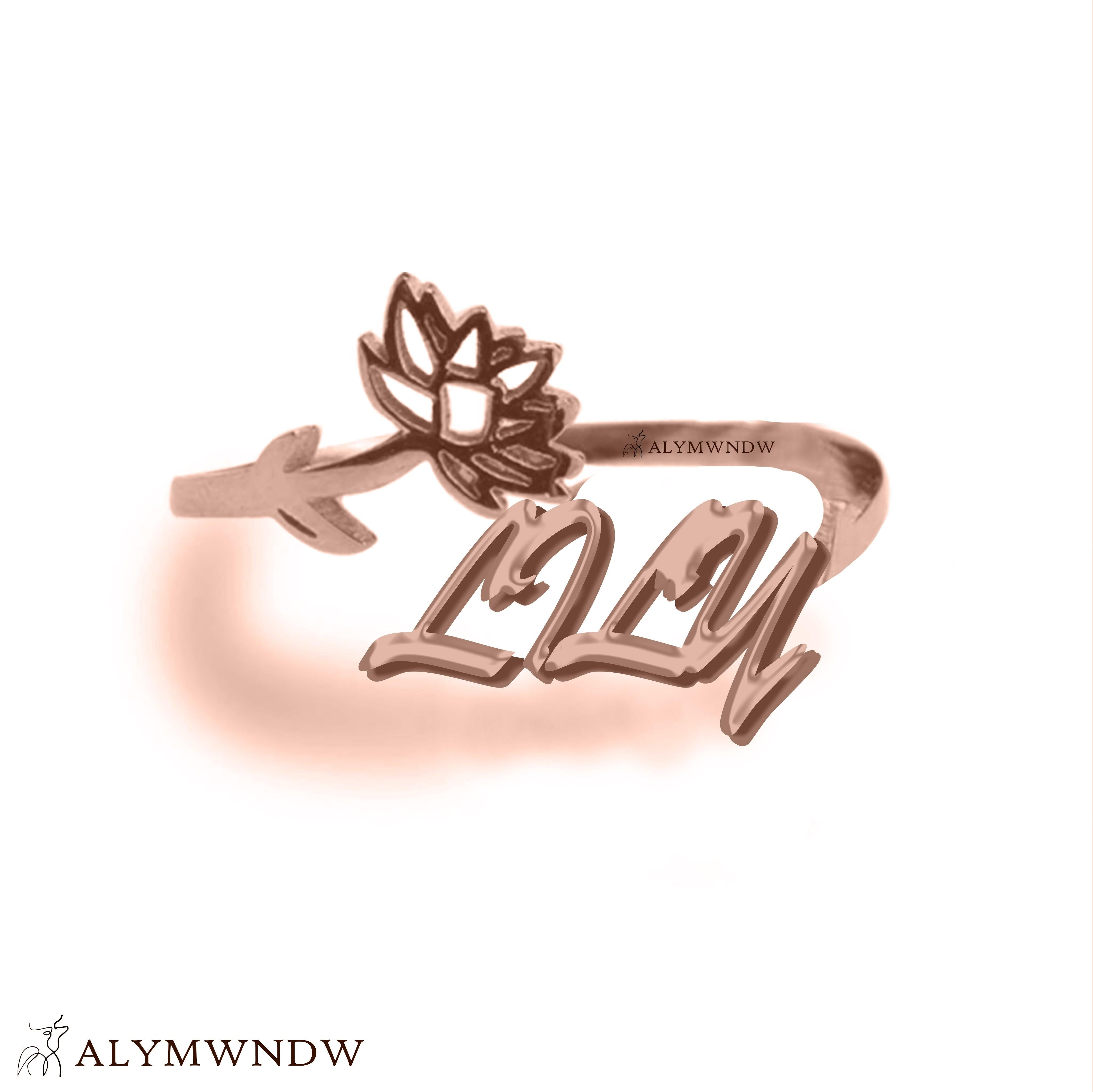 Custom Name Ring with Flower in Gold (18K/21K/22K) – Personalized Floral Ring - Alymwndw