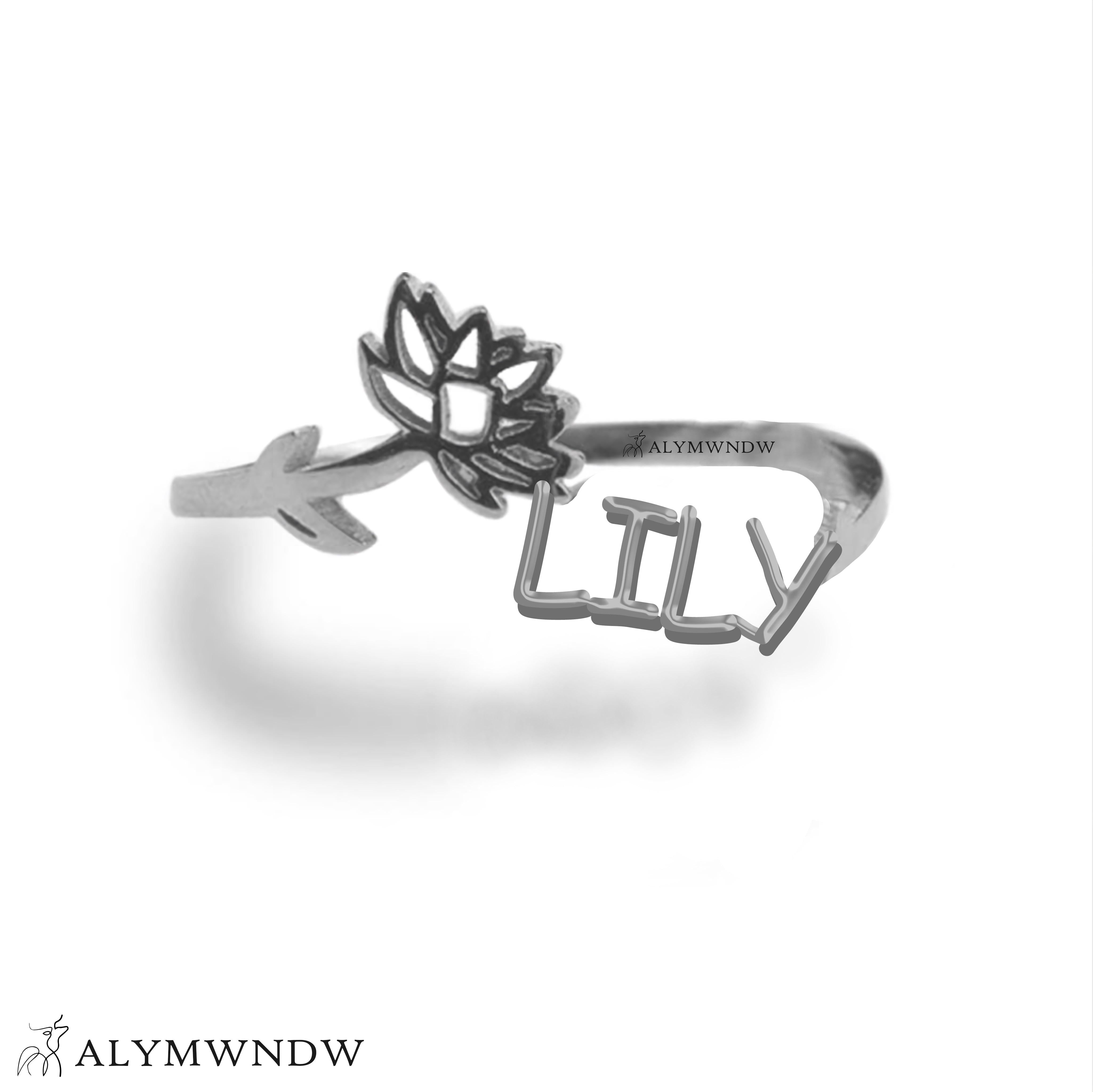 Custom Name Ring with Flower in Gold (18K/21K/22K) – Personalized Floral Ring - Alymwndw