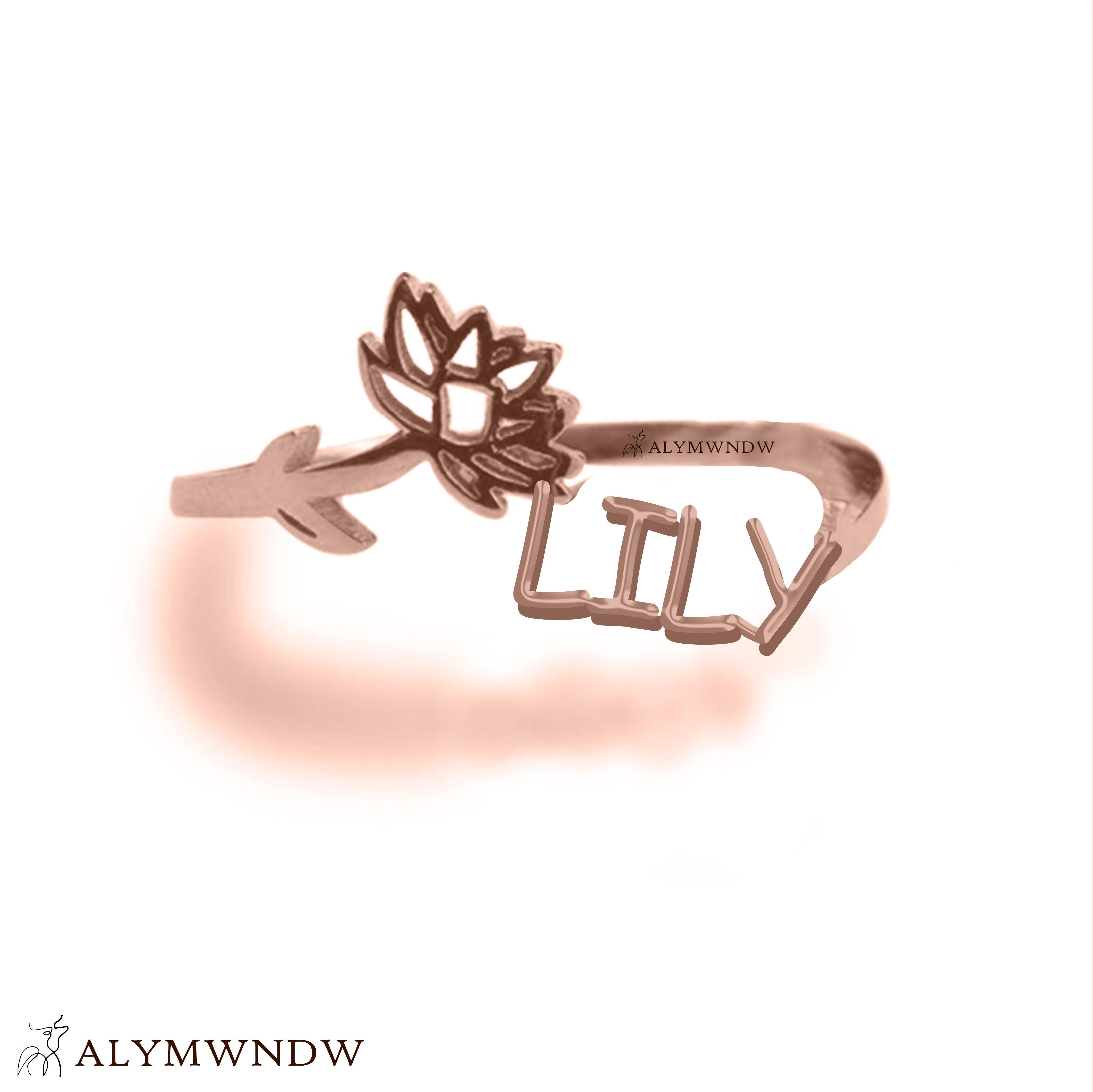 Custom Name Ring with Flower in Gold (18K/21K/22K) – Personalized Floral Ring - Alymwndw