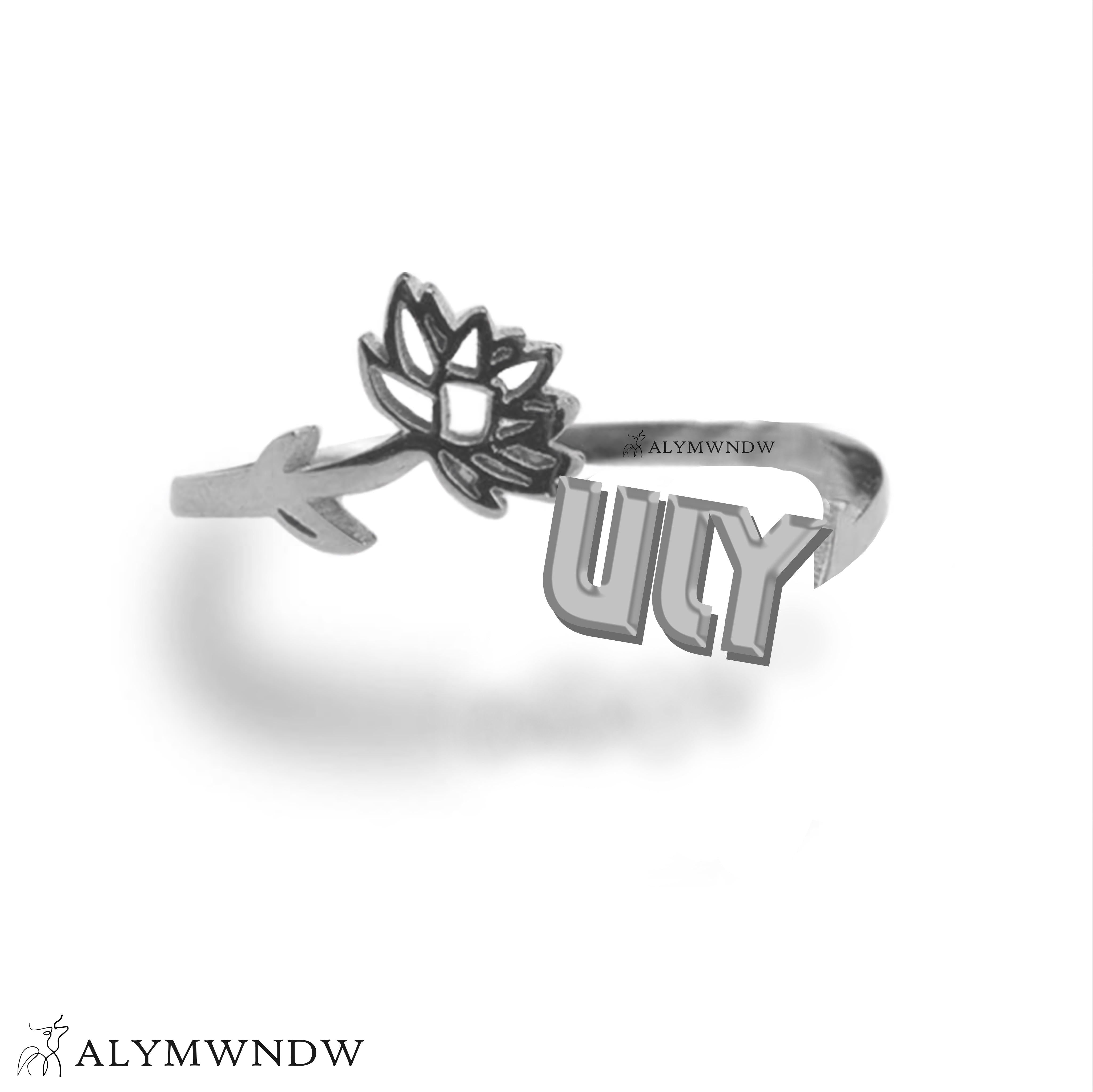Custom Name Ring with Flower in Gold (18K/21K/22K) – Personalized Floral Ring - Alymwndw