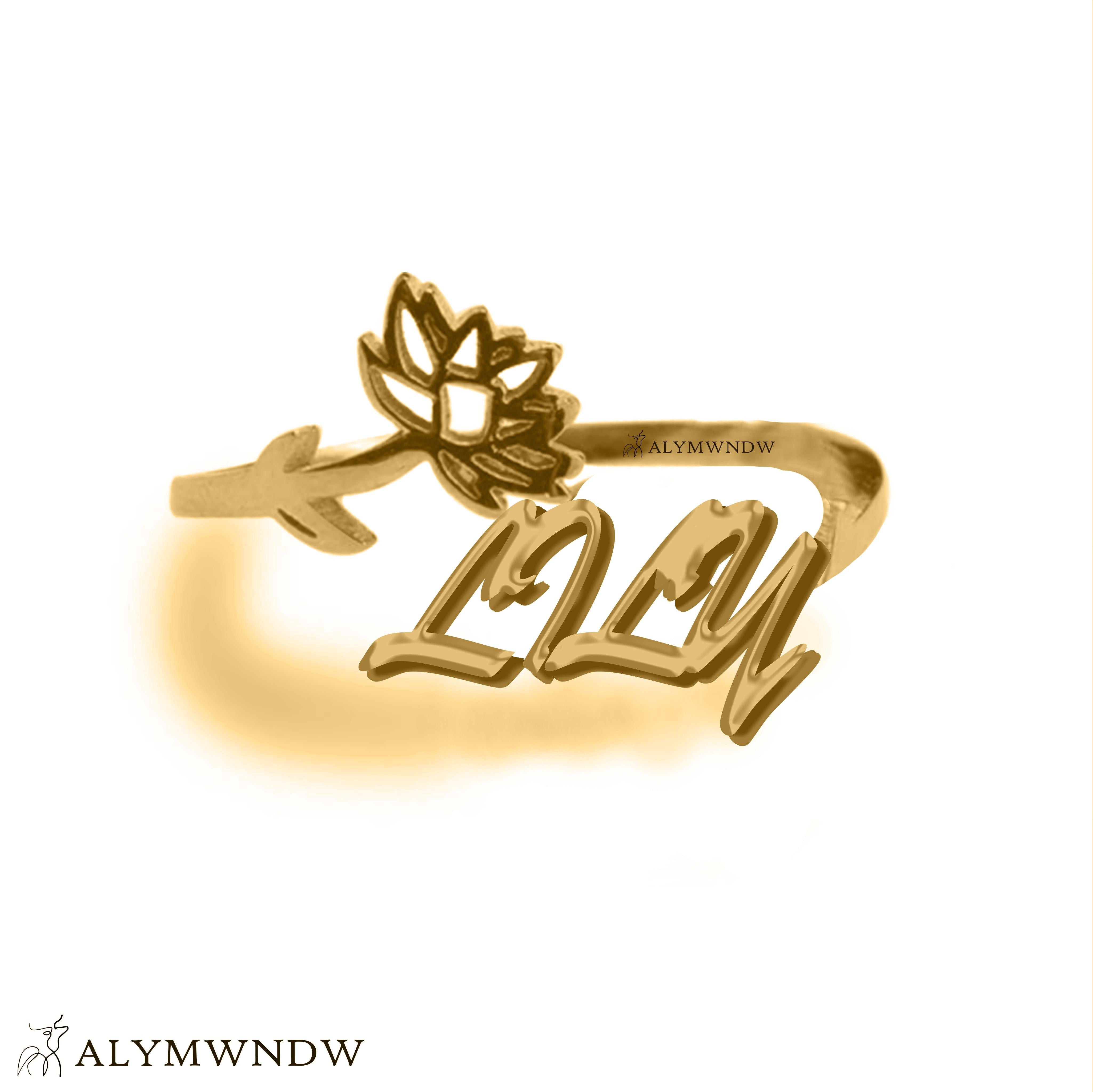 Custom Name Ring with Flower in Gold (18K/21K/22K) – Personalized Floral Ring - Alymwndw