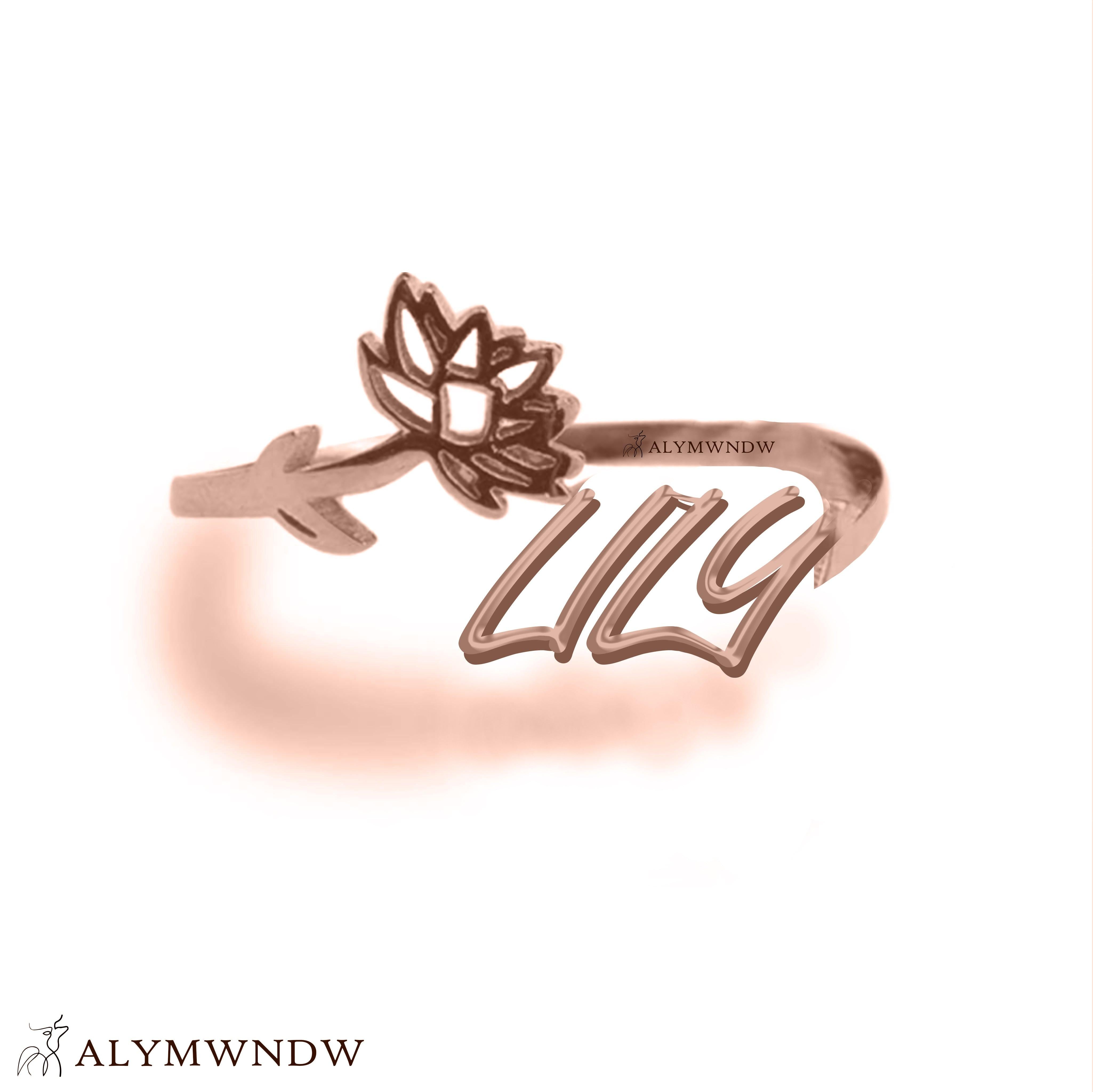Custom Name Ring with Flower in Gold (18K/21K/22K) – Personalized Floral Ring - Alymwndw