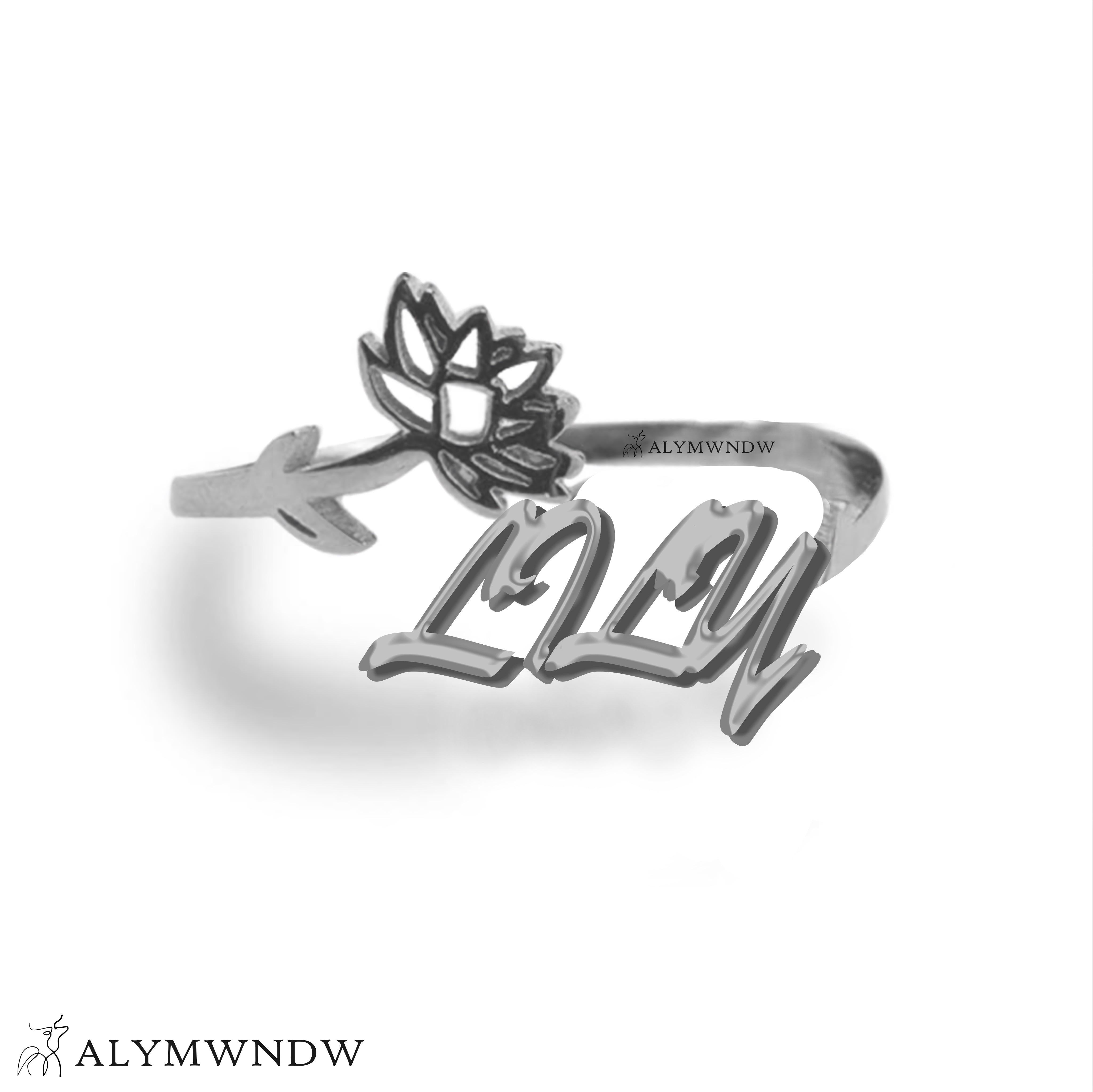 Custom Name Ring with Flower in Gold (18K/21K/22K) – Personalized Floral Ring - Alymwndw