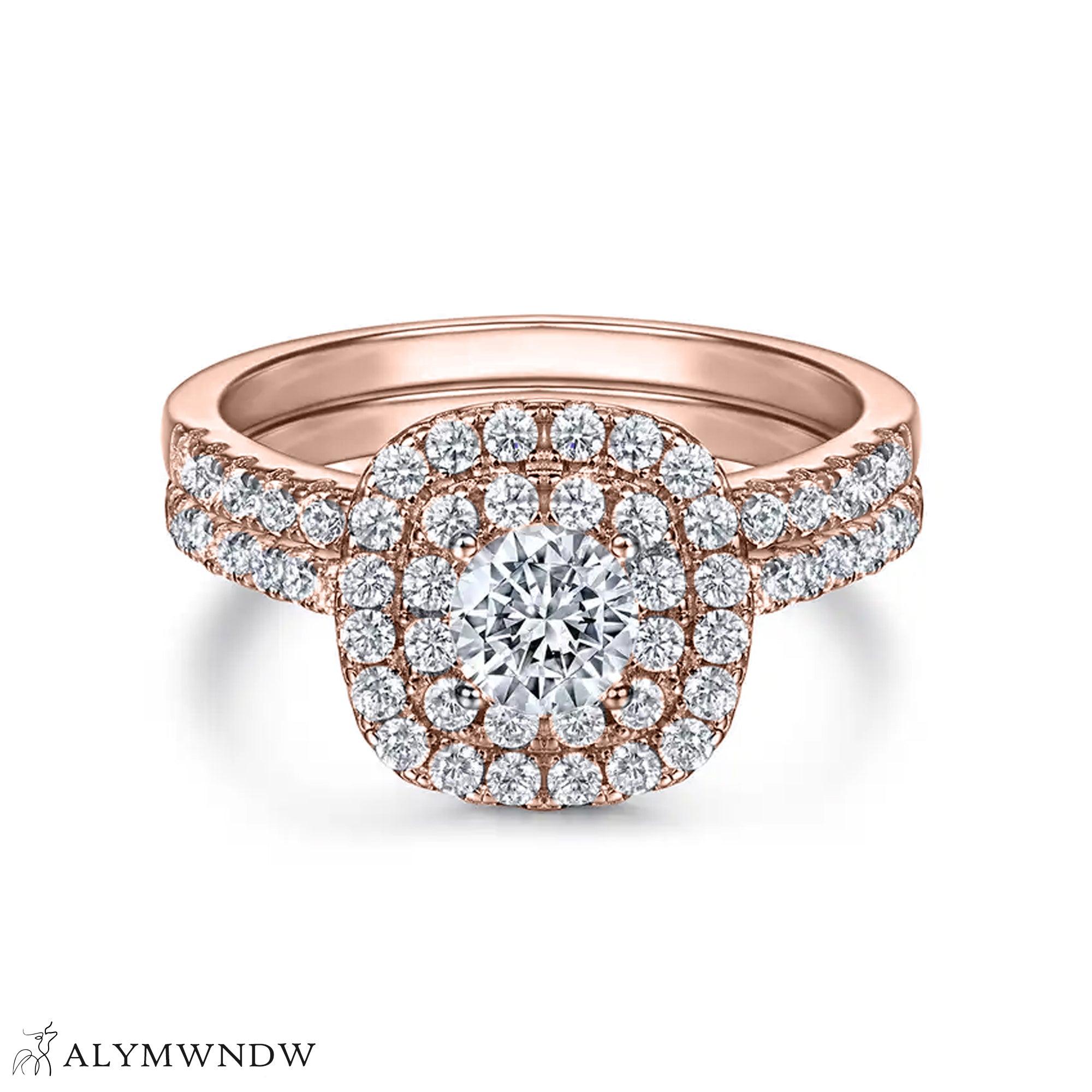 Double Halo Moissanite Engagement Ring – Silver / 18K Gold / Platinum - Alymwndw