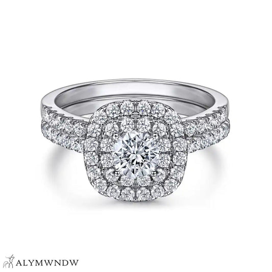 Double Halo Moissanite Engagement Ring – Silver / 18K Gold / Platinum - Alymwndw
