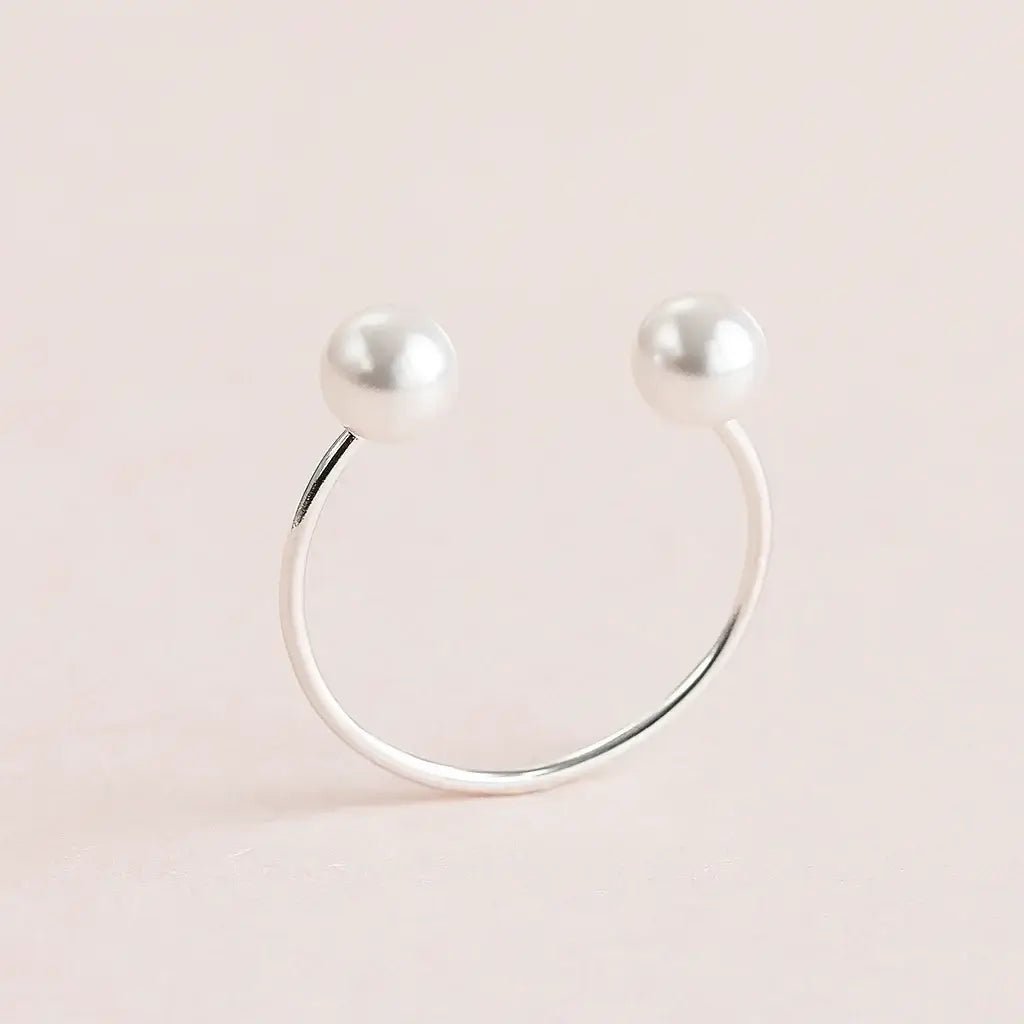 Duo Pearl Open Ring – 925 Silver with Freshwater Pearls - Alymwndw