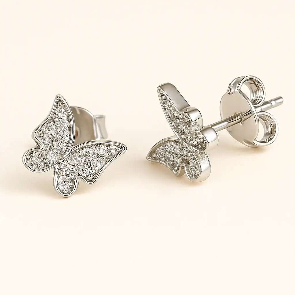 Elegant Butterfly Stud Earrings in 925 Silver - Alymwndw