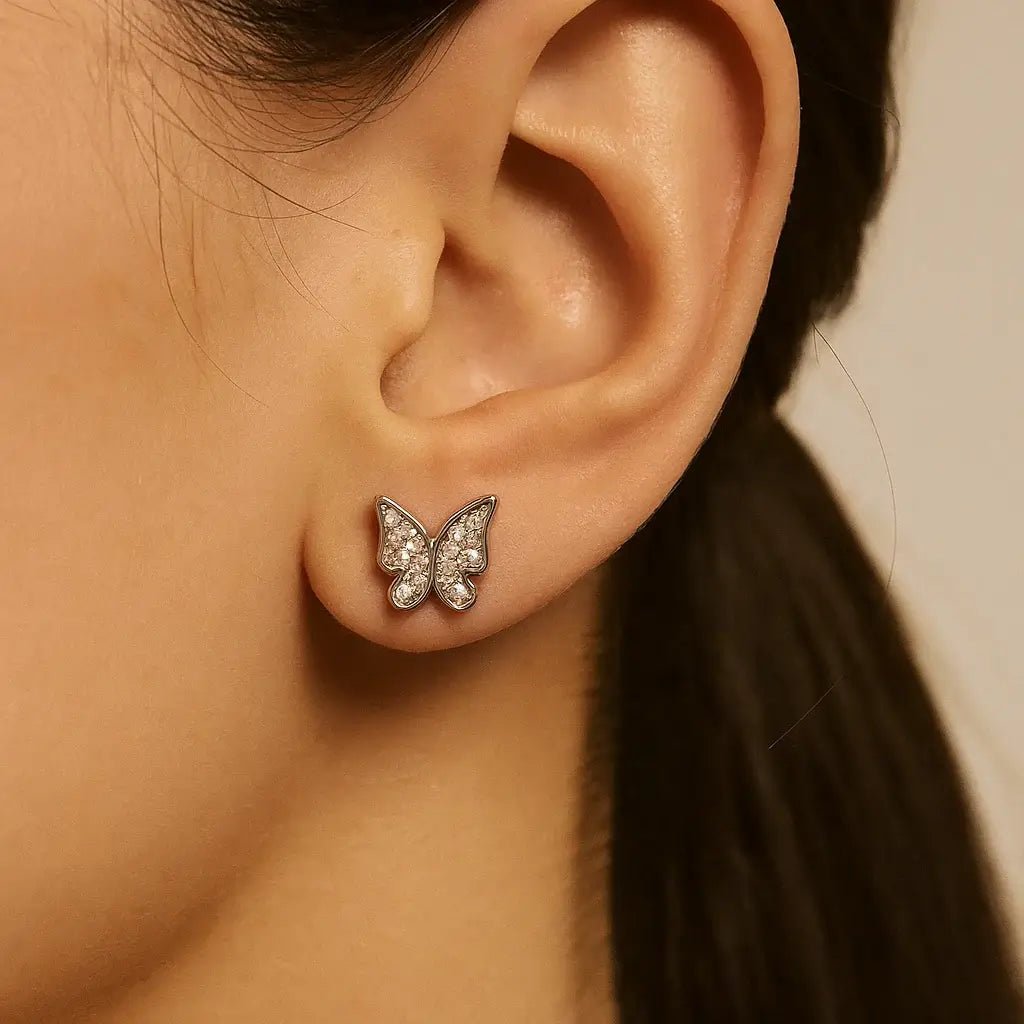 Elegant Butterfly Stud Earrings in 925 Silver - Alymwndw