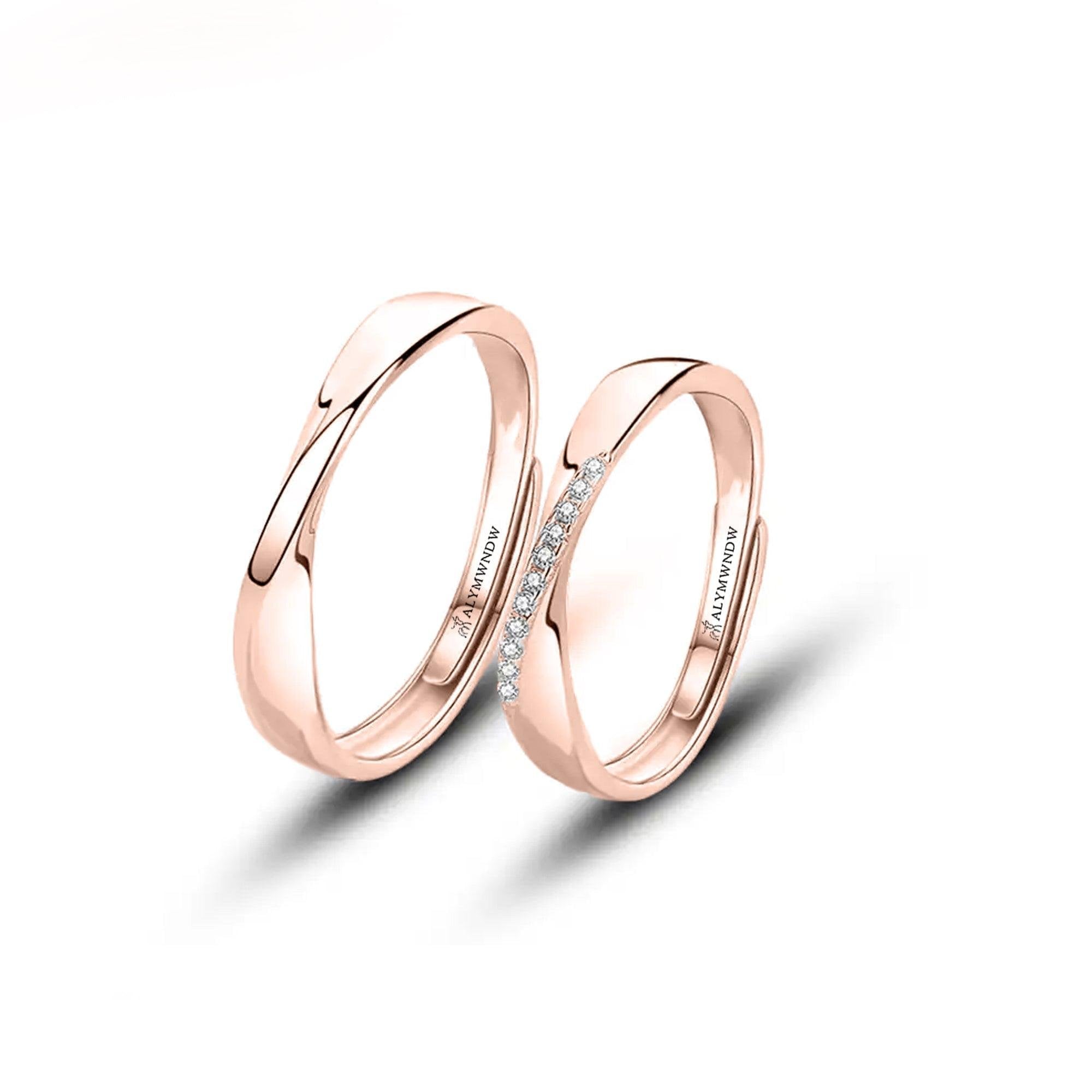 Elegant Couple Rings with Diamond Line – Gold, Silver & Rose Gold - Alymwndw