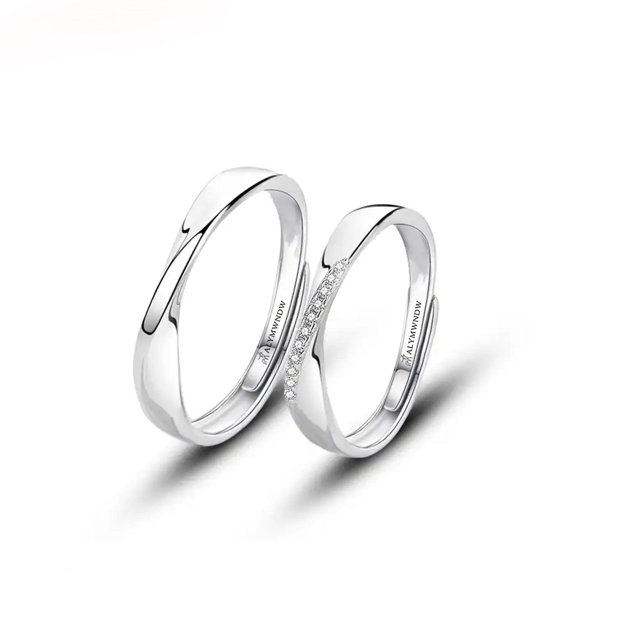 Elegant Couple Rings with Diamond Line – Gold, Silver & Rose Gold - Alymwndw