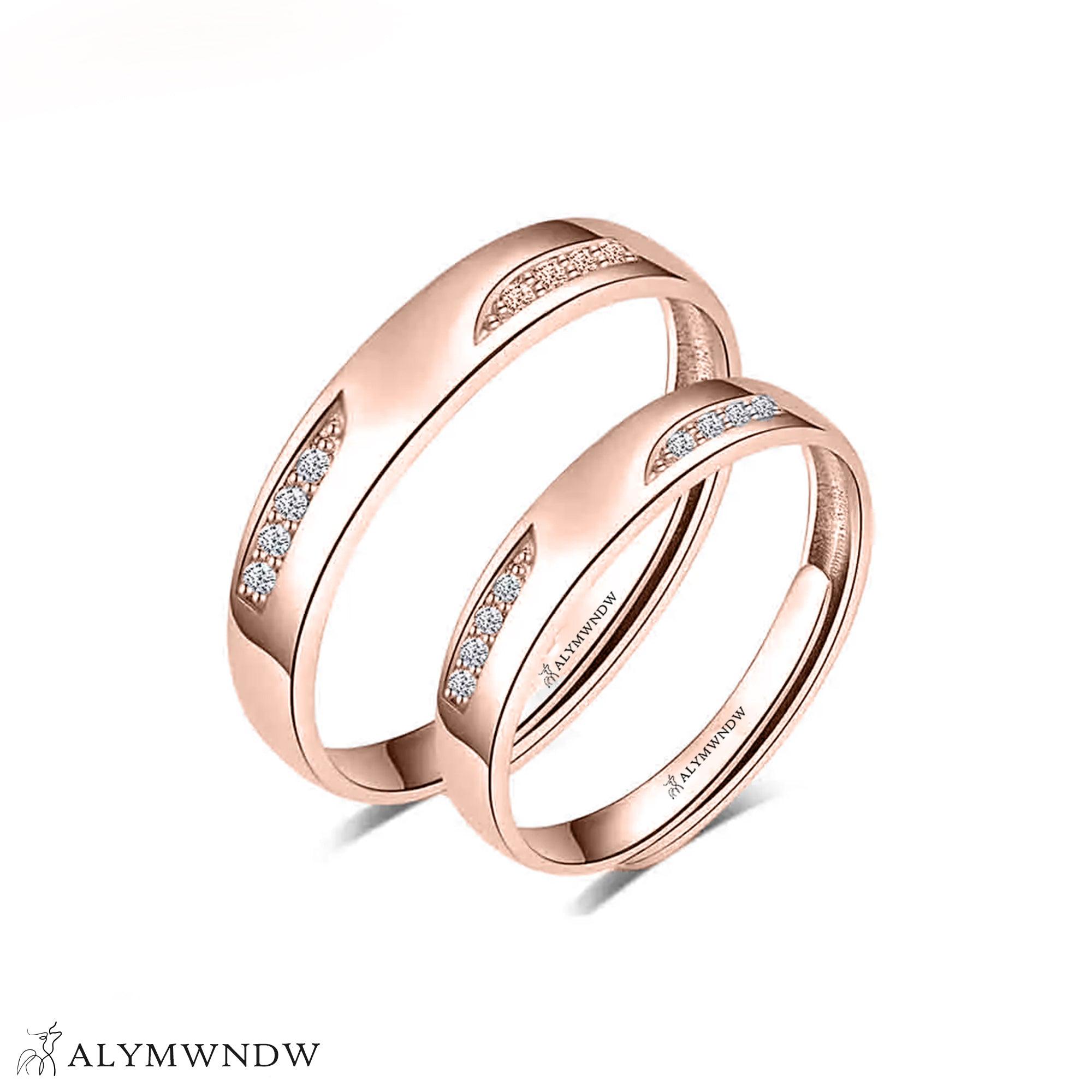 Elegant Couple Rings with Stones – Gold, Silver & Rose Gold Wedding Bands - Alymwndw