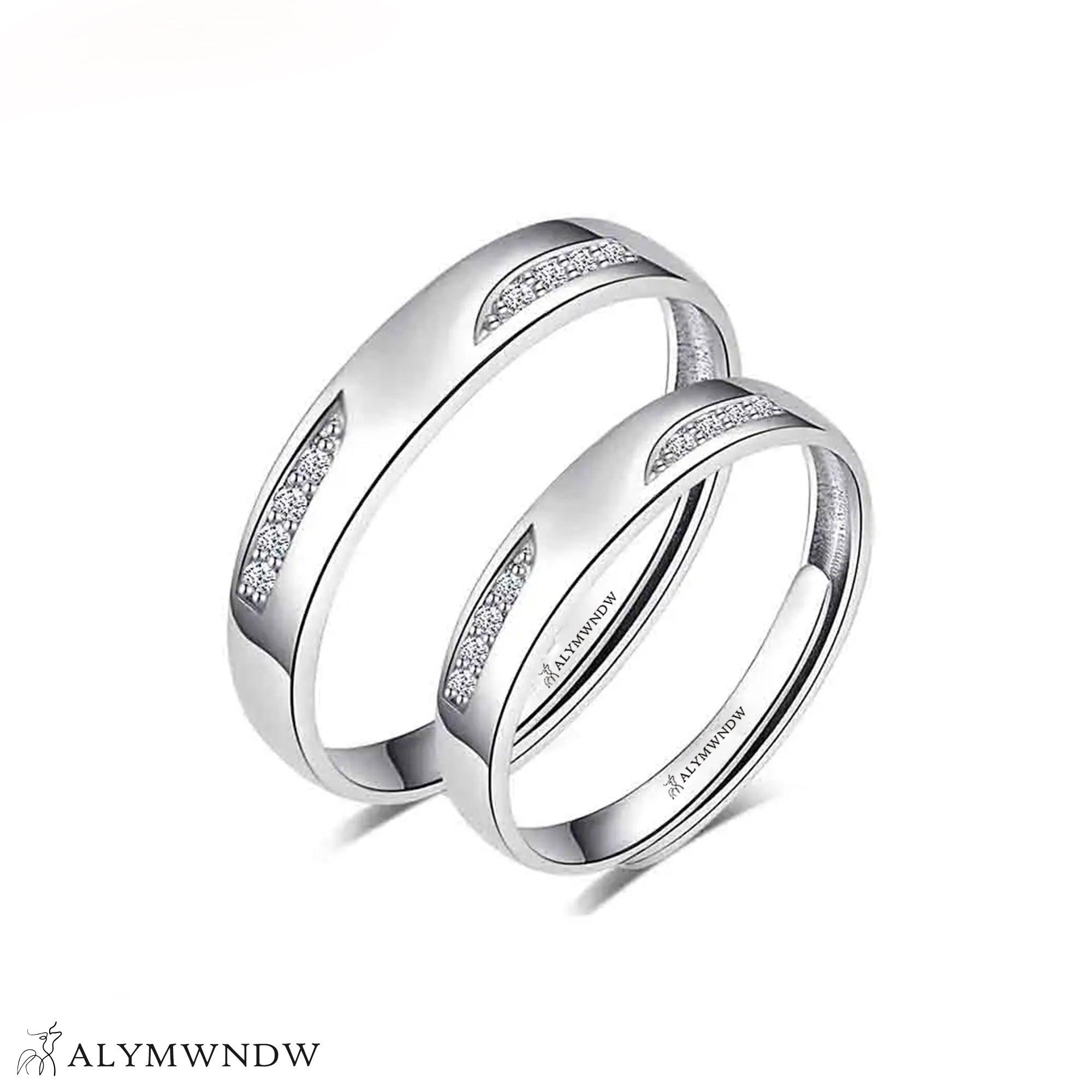 Elegant Couple Rings with Stones – Gold, Silver & Rose Gold Wedding Bands - Alymwndw