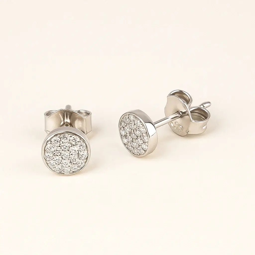 Elegant Disc Stud Earrings with Cubic Zirconia – 925 Silver - Alymwndw