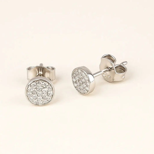 Elegant Disc Stud Earrings with Cubic Zirconia – 925 Silver - Alymwndw
