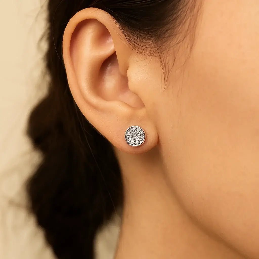 Elegant Disc Stud Earrings with Cubic Zirconia – 925 Silver - Alymwndw