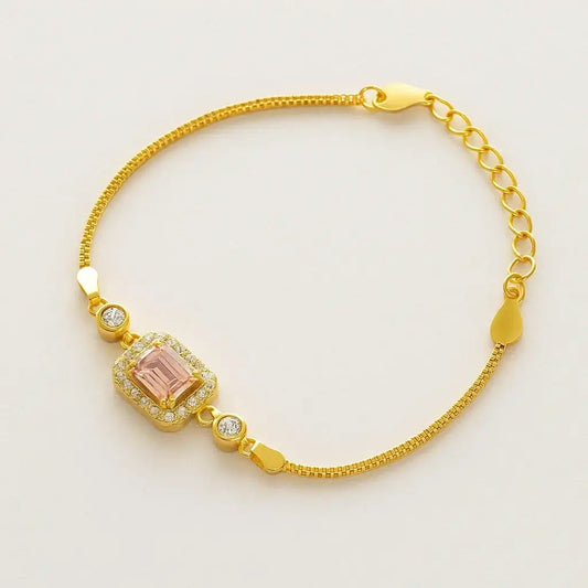 Elegant Gold - Plated 925 Sterling Silver Pink Zircon Bracelet - Alymwndw