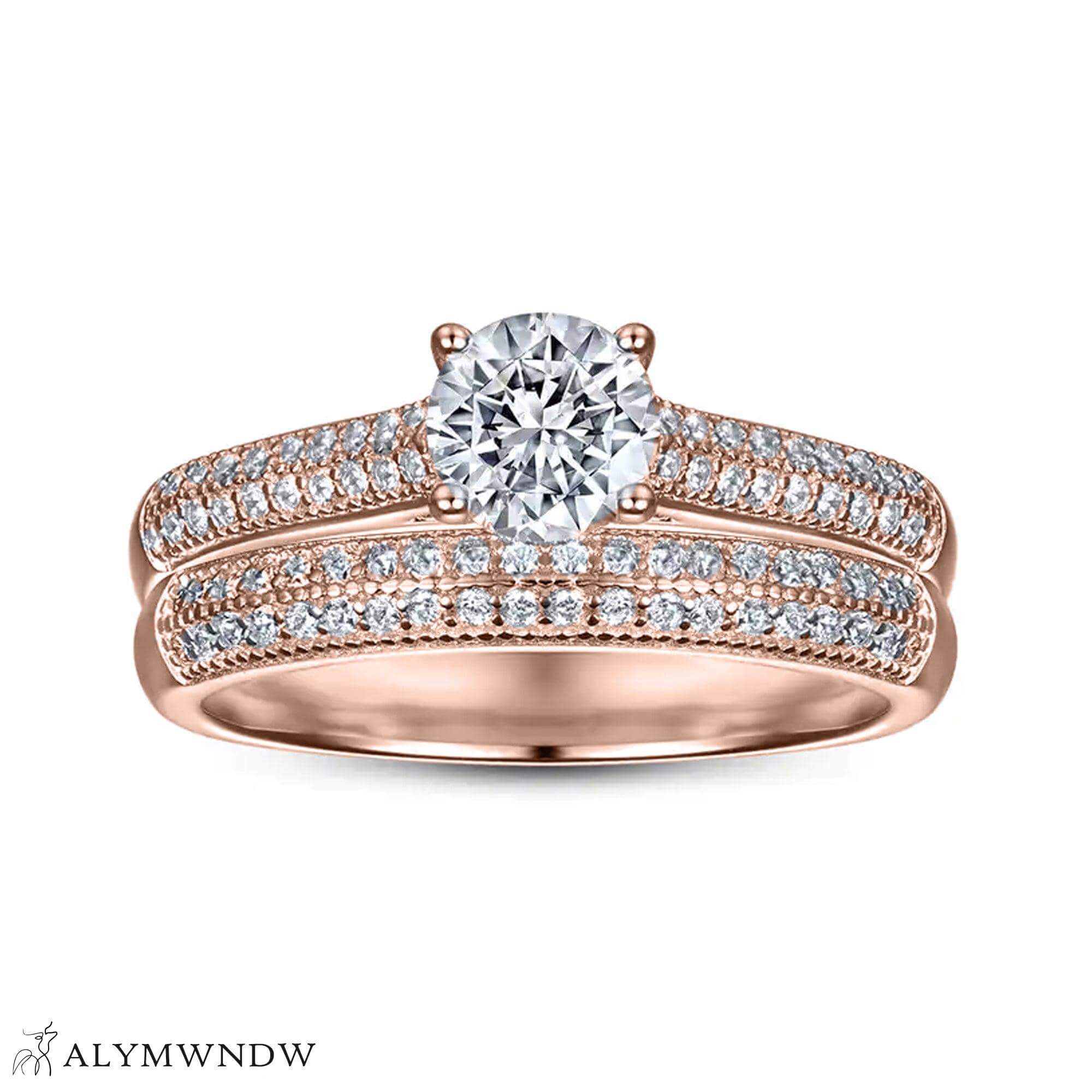 Elegant Multi Row Engagement Ring Set – Gold, Platinum & Silver - Alymwndw