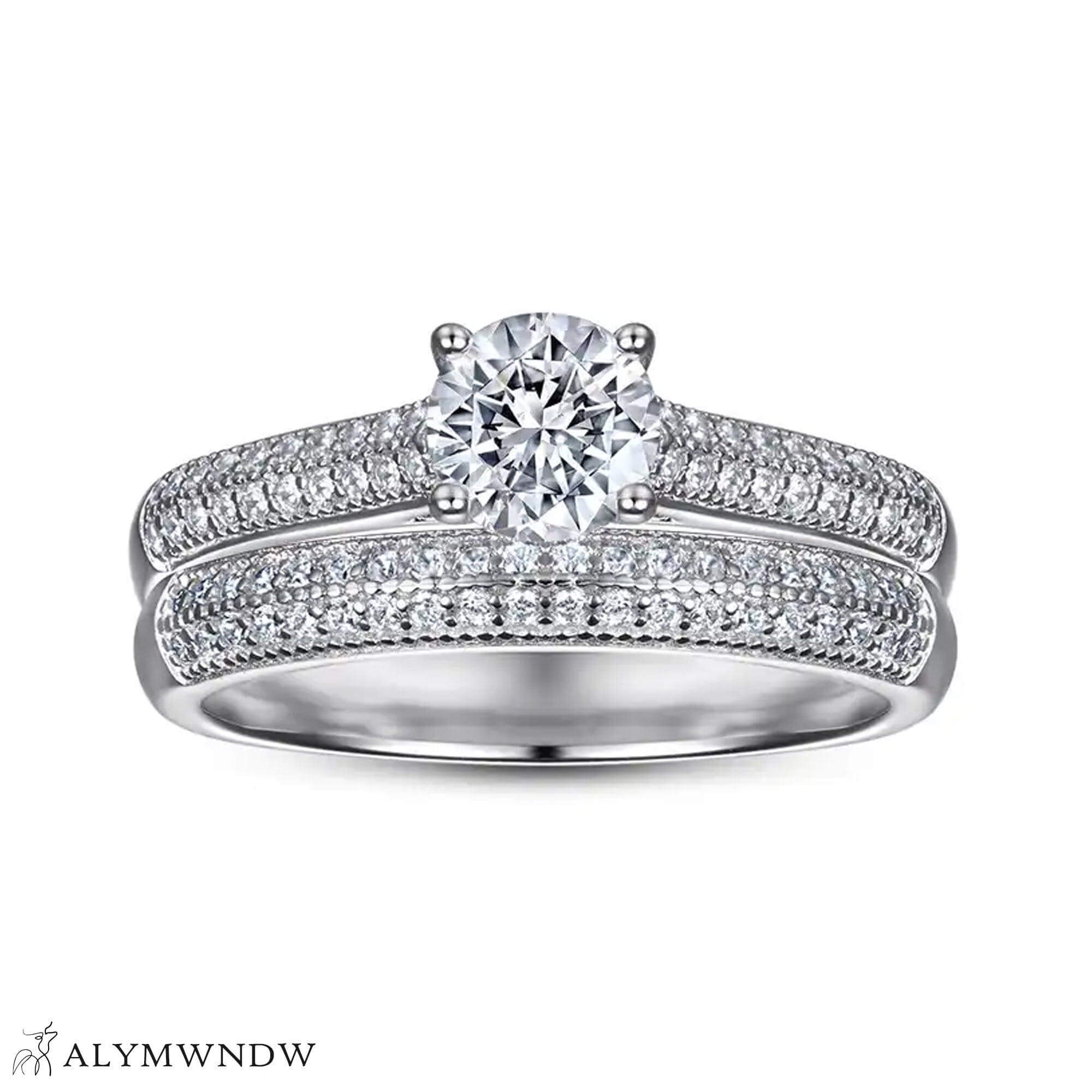 Elegant Multi Row Engagement Ring Set – Gold, Platinum & Silver - Alymwndw
