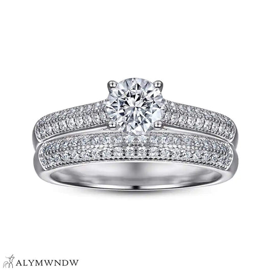 Elegant Multi Row Engagement Ring Set – Gold, Platinum & Silver - Alymwndw