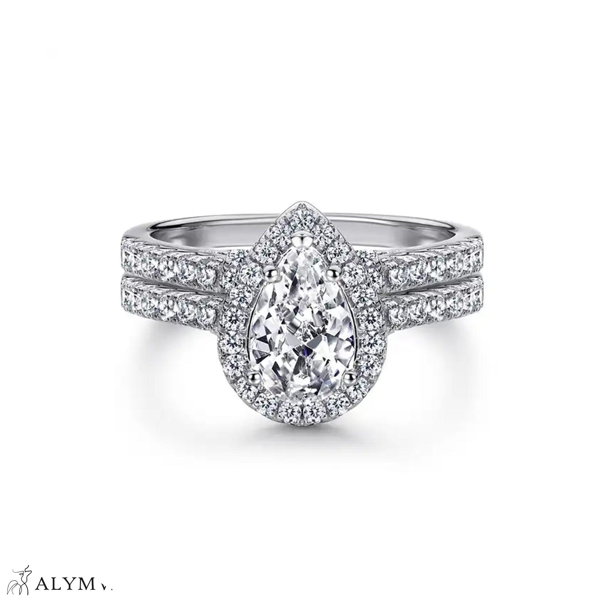 Elegant Pear Diamond Ring Set – Gold, Platinum & Silver - Alymwndw