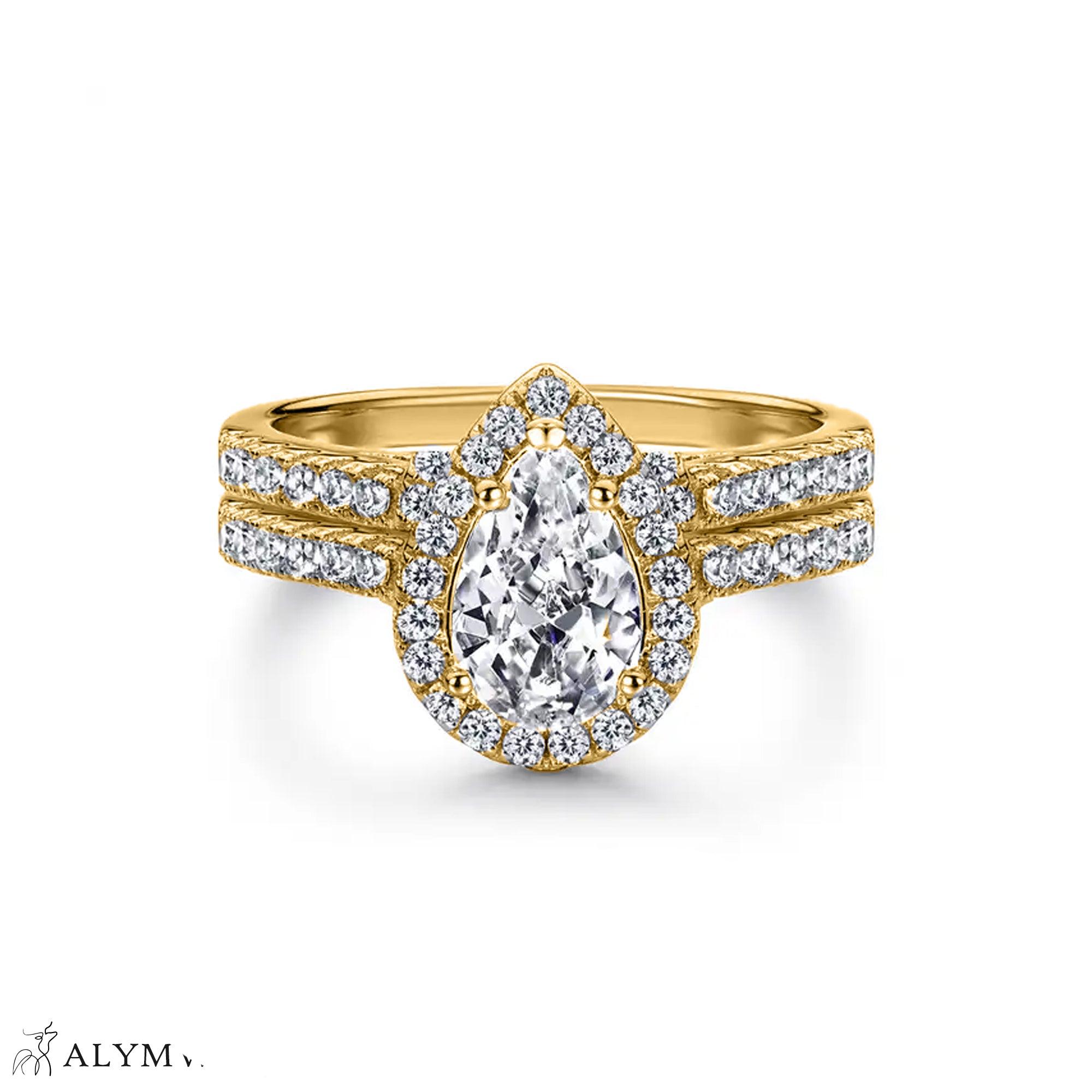 Elegant Pear Diamond Ring Set – Gold, Platinum & Silver - Alymwndw