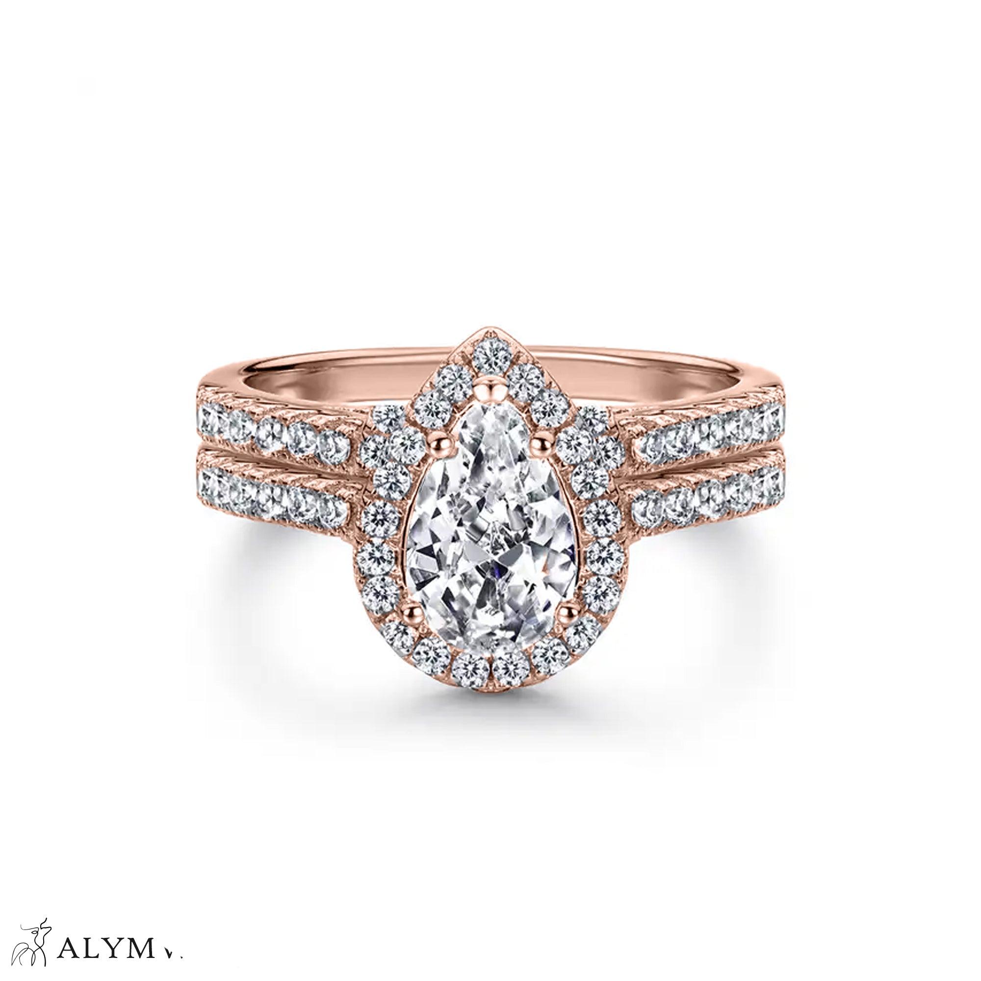Elegant Pear Diamond Ring Set – Gold, Platinum & Silver - Alymwndw