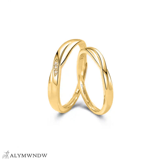Elegant Wave Couple Rings with Diamond Accent – Gold, Silver & Rose Gold - Alymwndw