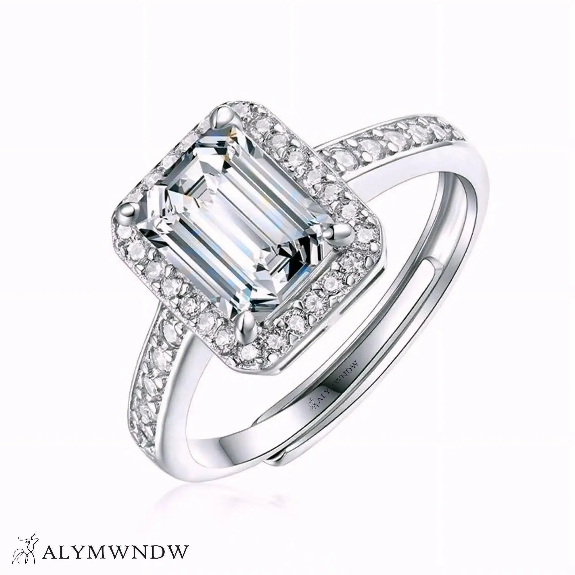Emerald Cut Lab Grown Diamond Ring with Side Stones | Alymwndw Jewellery - Alymwndw