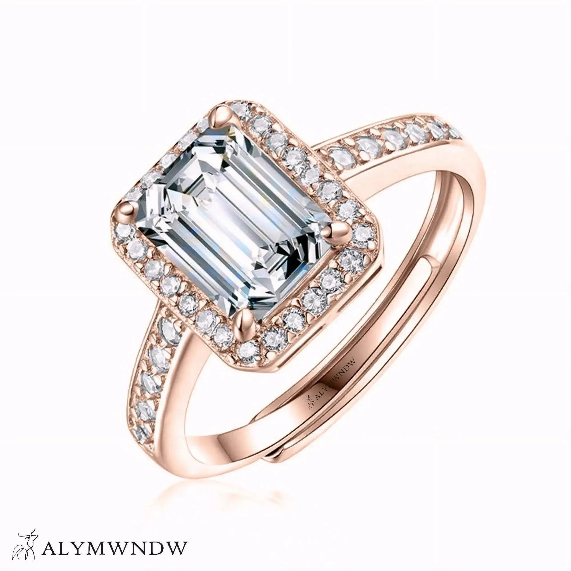 Emerald Cut Lab Grown Diamond Ring with Side Stones | Alymwndw Jewellery - Alymwndw