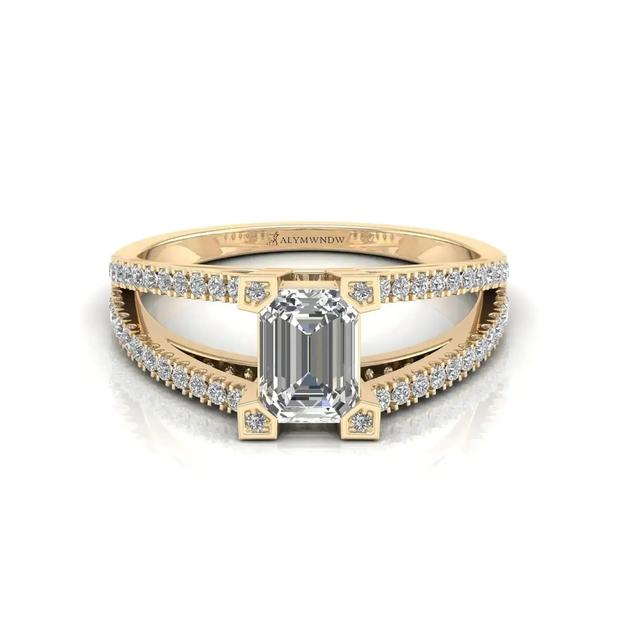 Emerald Cut Solitaire Ring – Gold & Platinum - LAB GROWN DIAMOND - Alymwndw