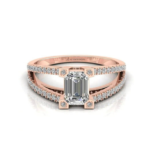 Emerald Cut Solitaire Ring – Gold & Platinum - LAB GROWN DIAMOND - Alymwndw