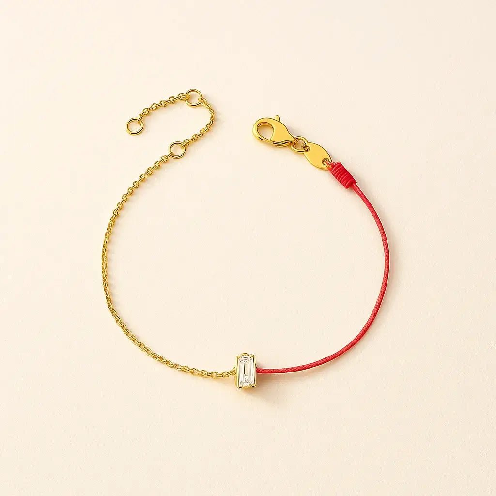 Emerald Grace – Red Thread Bracelet with Emerald Cut Stone - Alymwndw
