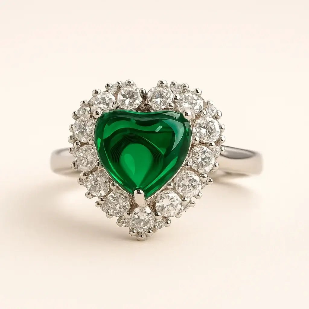 Emerald Heart 925 Sterling Silver Ring - Alymwndw