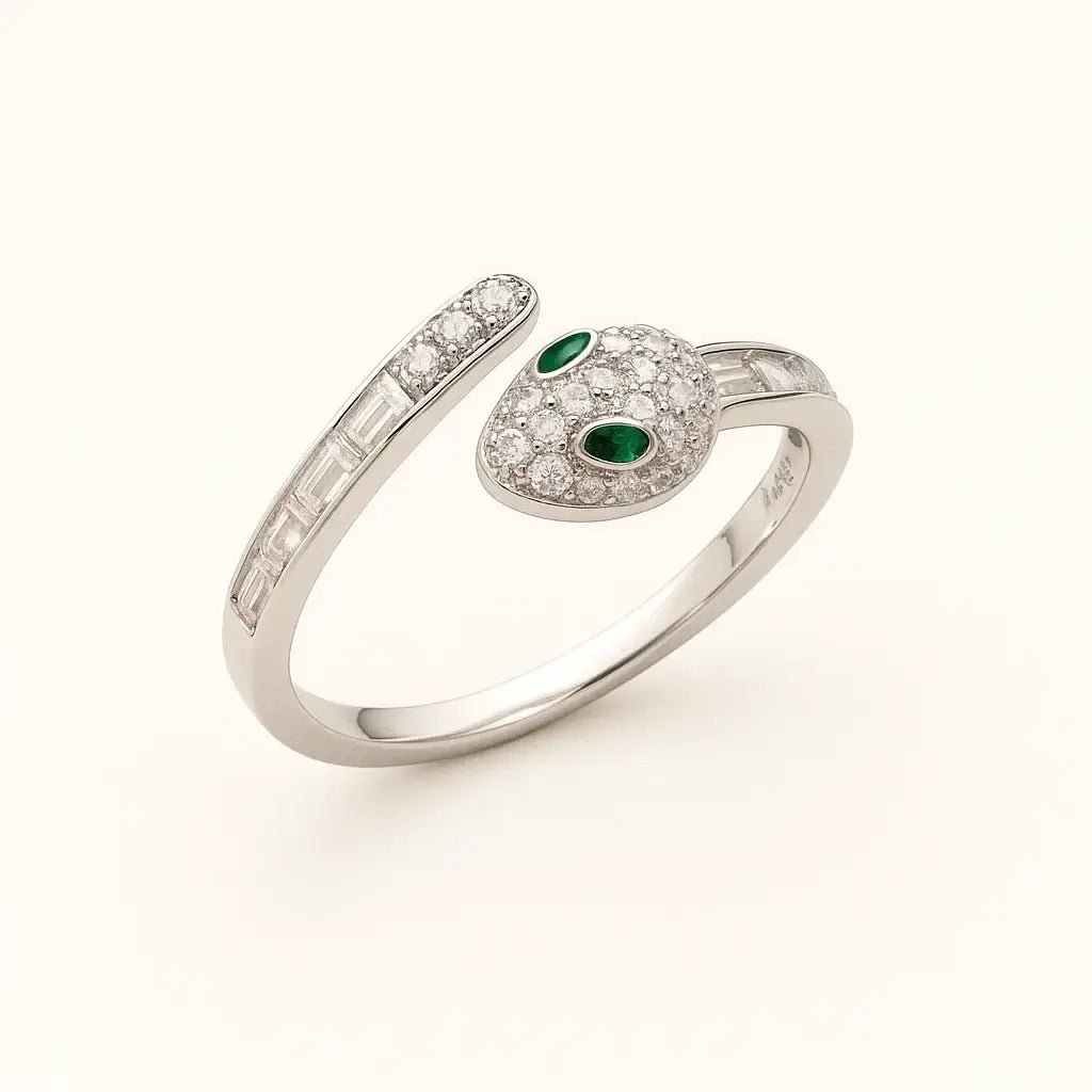 Emerald Serpent 925 Sterling Silver Ring - Alymwndw
