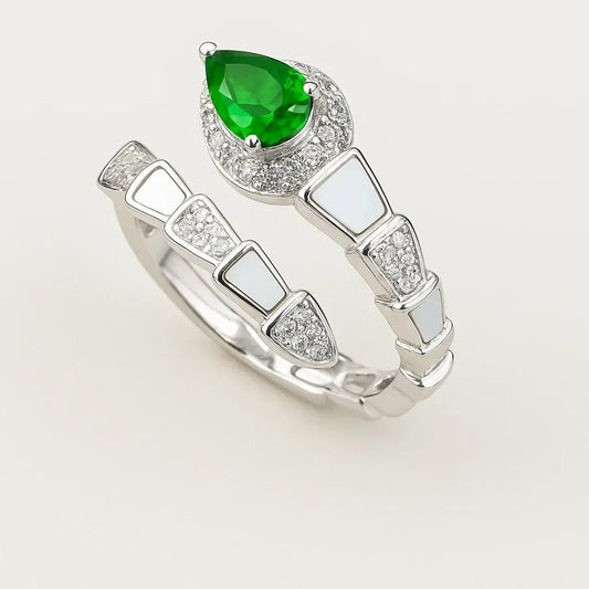 Emerald Serpent Ring - 925 Sterling Silver Ring - Alymwndw