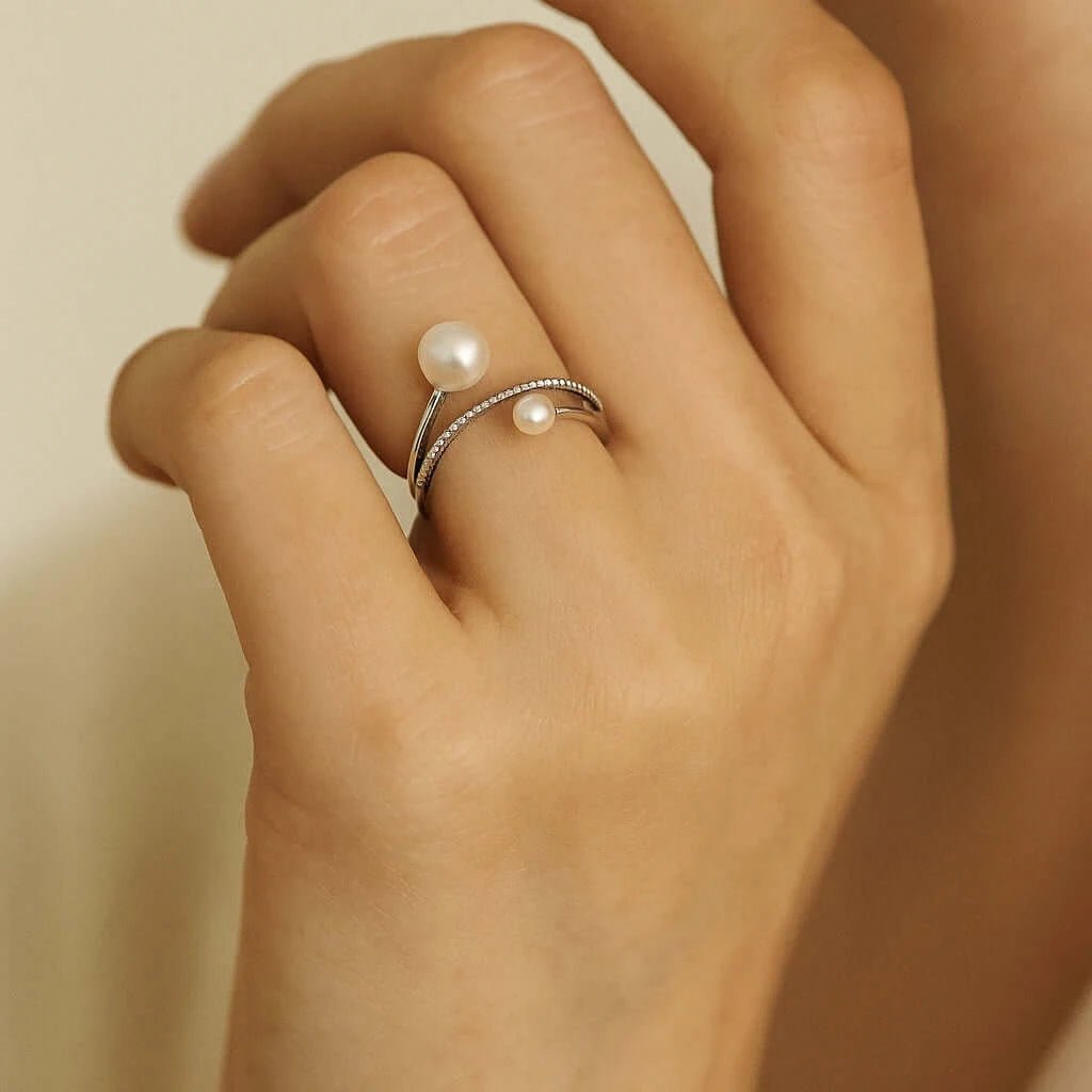 Eternal Grace Adjustable Pearl Duo Ring – Freshwater Pearls on 925 Silver - Alymwndw