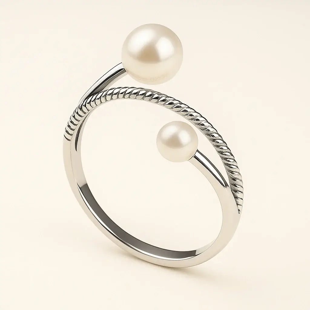 Eternal Grace Adjustable Pearl Duo Ring – Freshwater Pearls on 925 Silver - Alymwndw