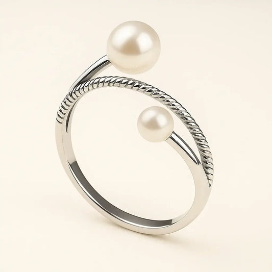 Eternal Grace Adjustable Pearl Duo Ring – Freshwater Pearls on 925 Silver - Alymwndw
