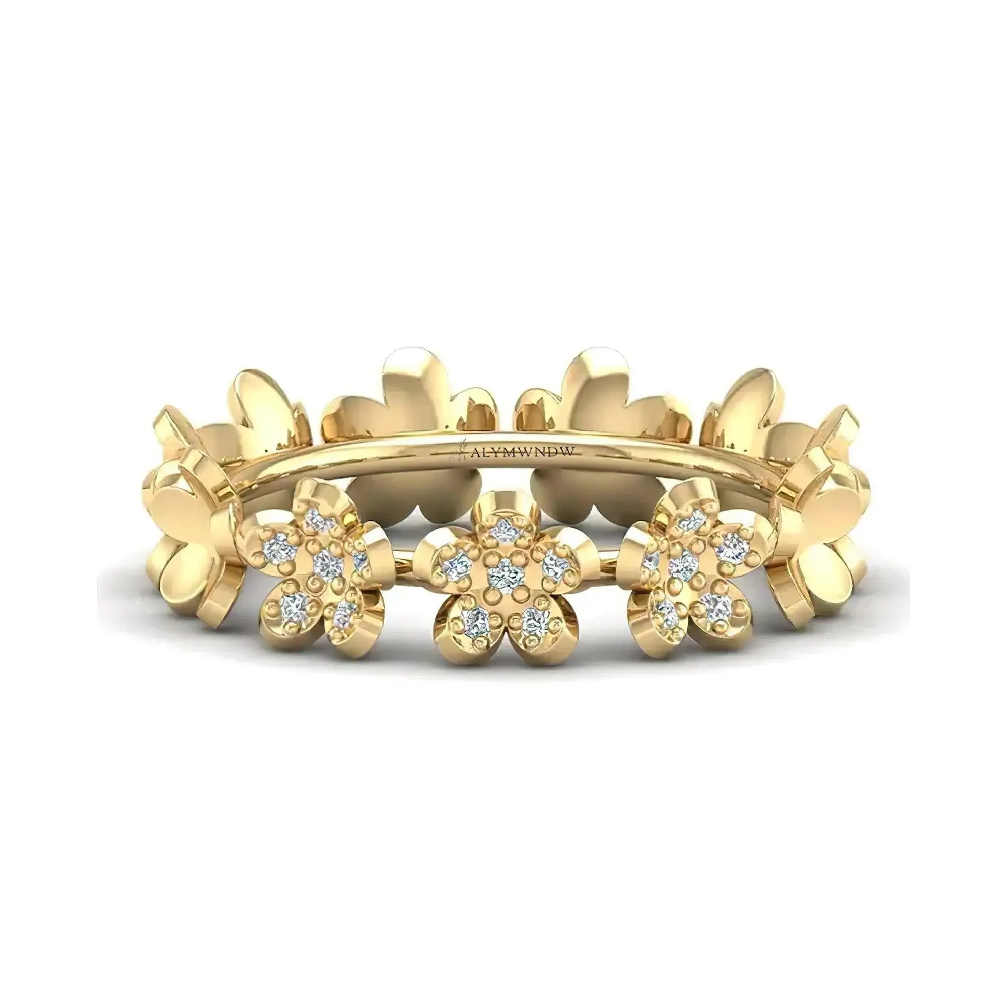 Floral Diamond Band Ring - Alymwndw