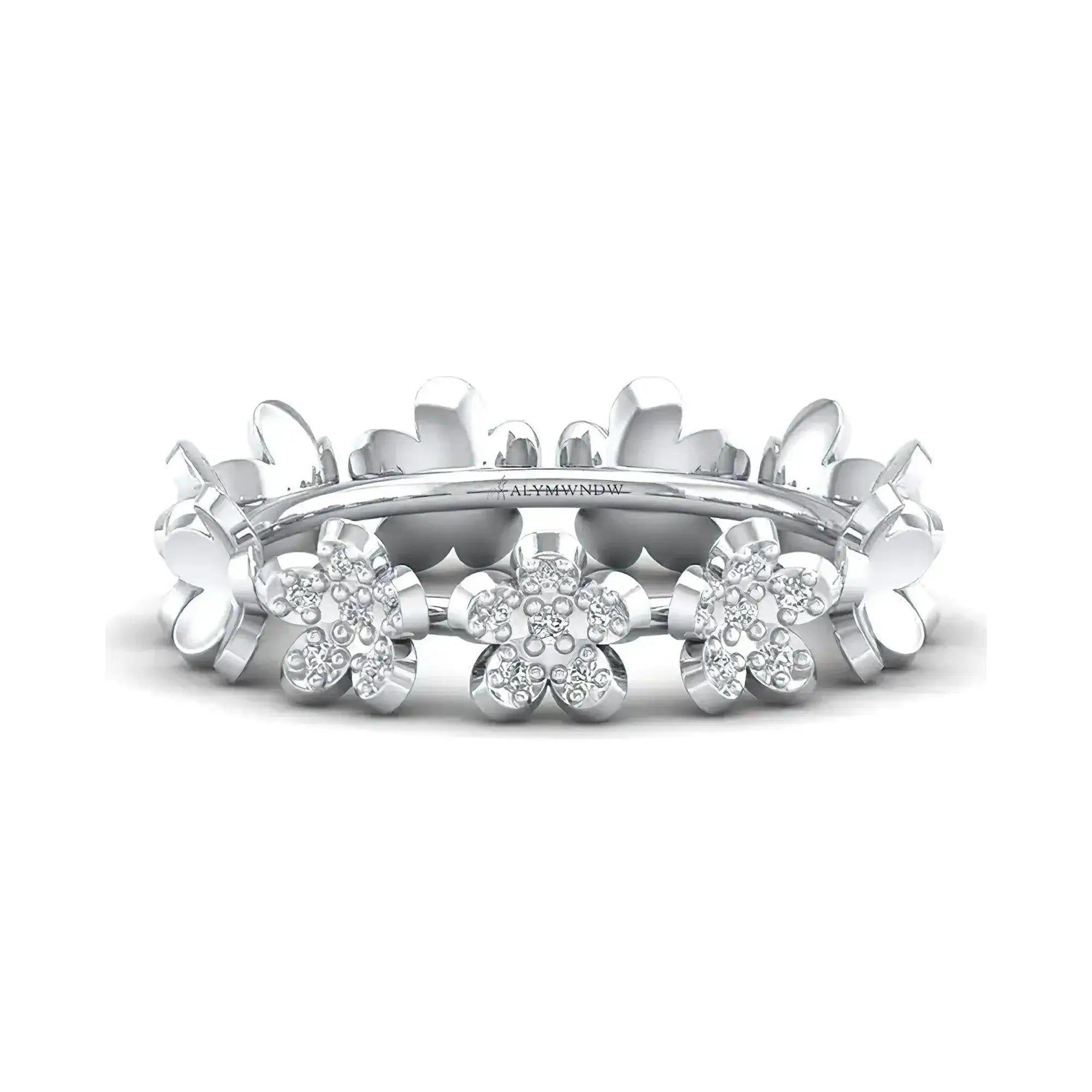 Floral Diamond Band Ring - Alymwndw
