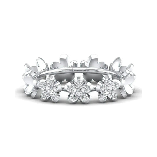 Floral Diamond Band Ring - Alymwndw