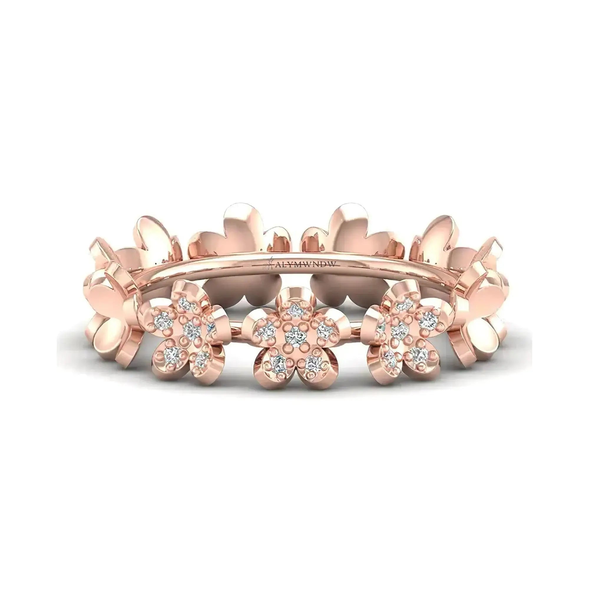 Floral Diamond Band Ring - Alymwndw